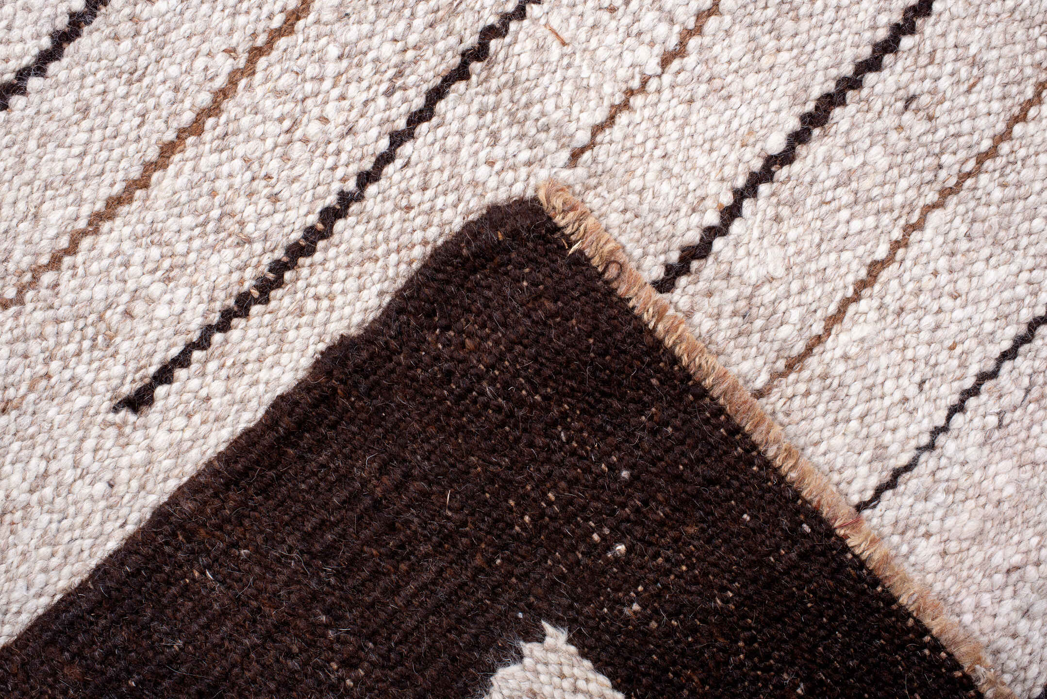 8' x 10' one-of-a-kind handmade antique Kilim large size rug. Color palette: ivory, espresso, taupe, brown, black, beige