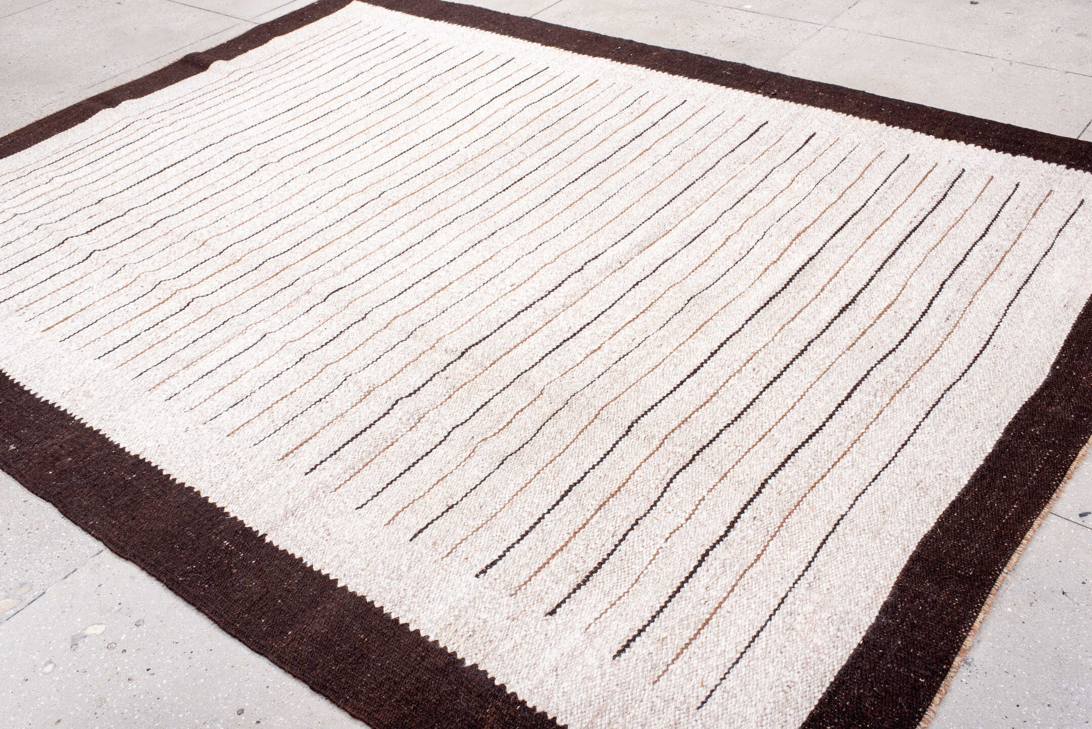 8' x 10' one-of-a-kind handmade antique Kilim large size rug. Color palette: ivory, espresso, taupe, brown, black, beige