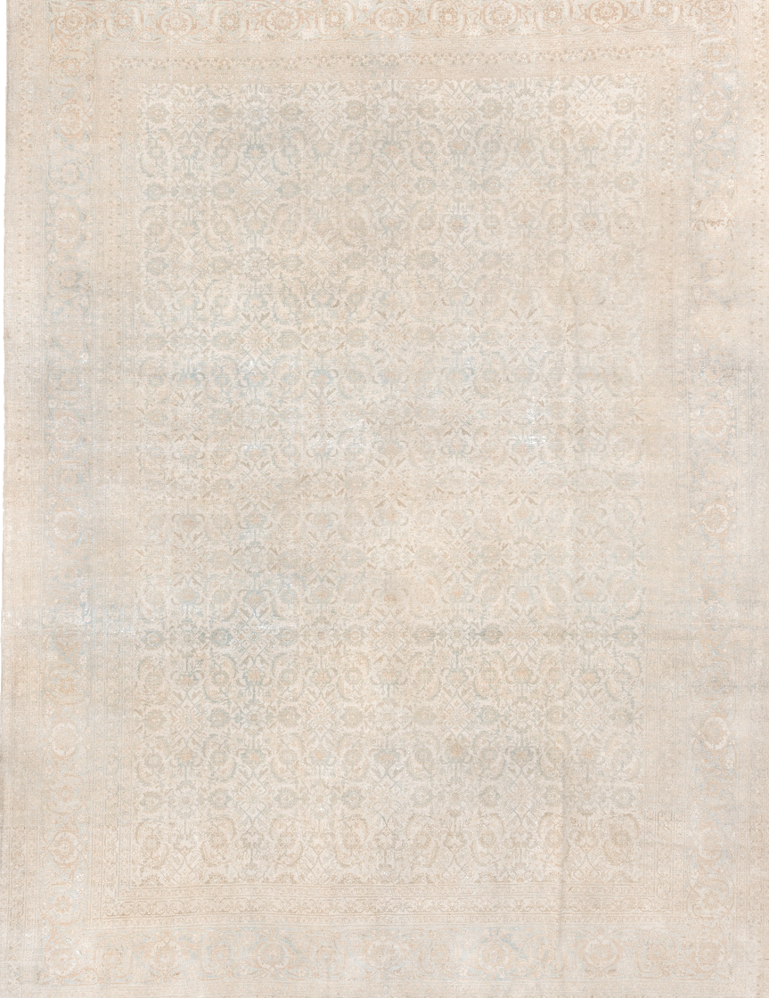 9' x 12' one-of-a-kind handmade vintage Tabriz large size rug. Color palette: antiquewhite, brown, gainsboro, gray