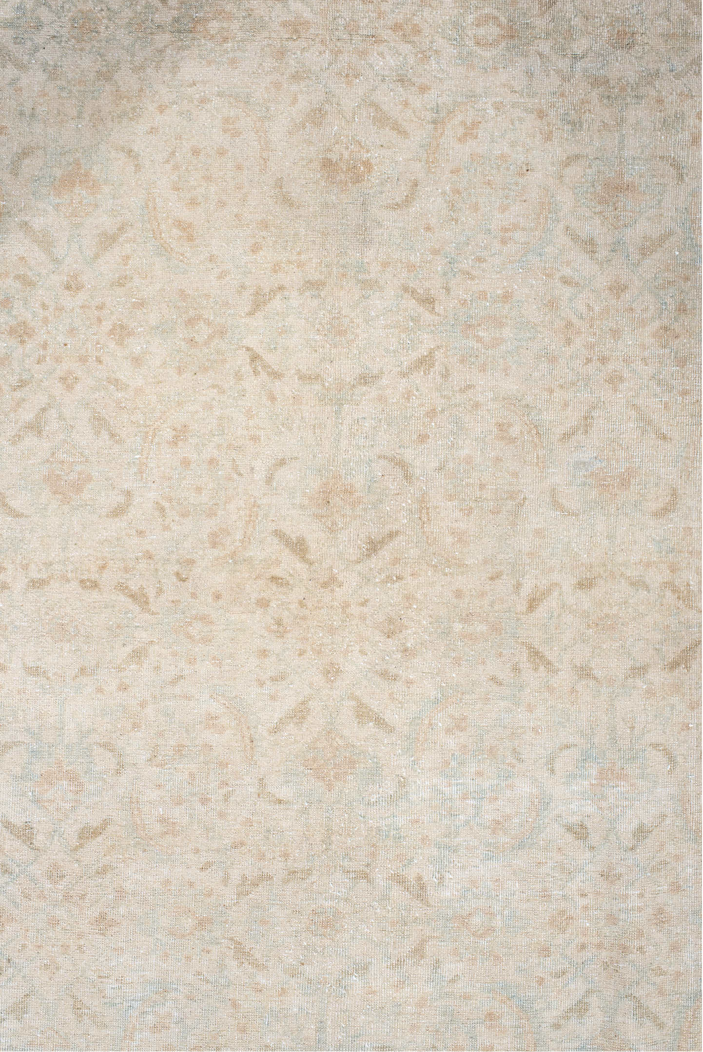 9' x 12' one-of-a-kind handmade antique Tabriz large size rug. Color palette: ivory, beige, pale blue, cream, taupe