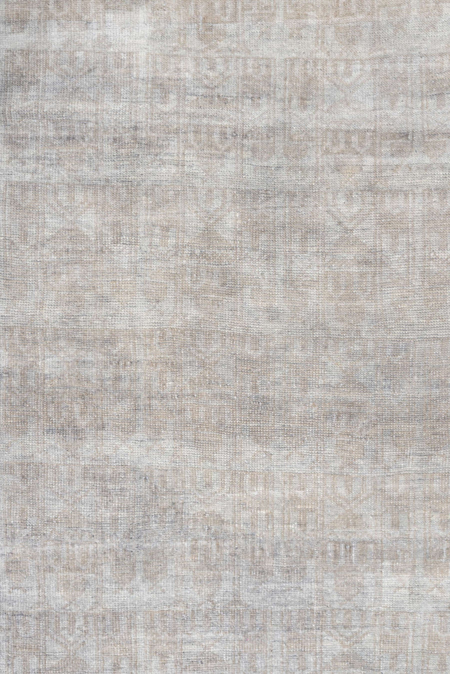 3' x 6' one-of-a-kind handmade antique Belouch small size rug. Color palette: ivory, taupe, silver gray, cream, beige
