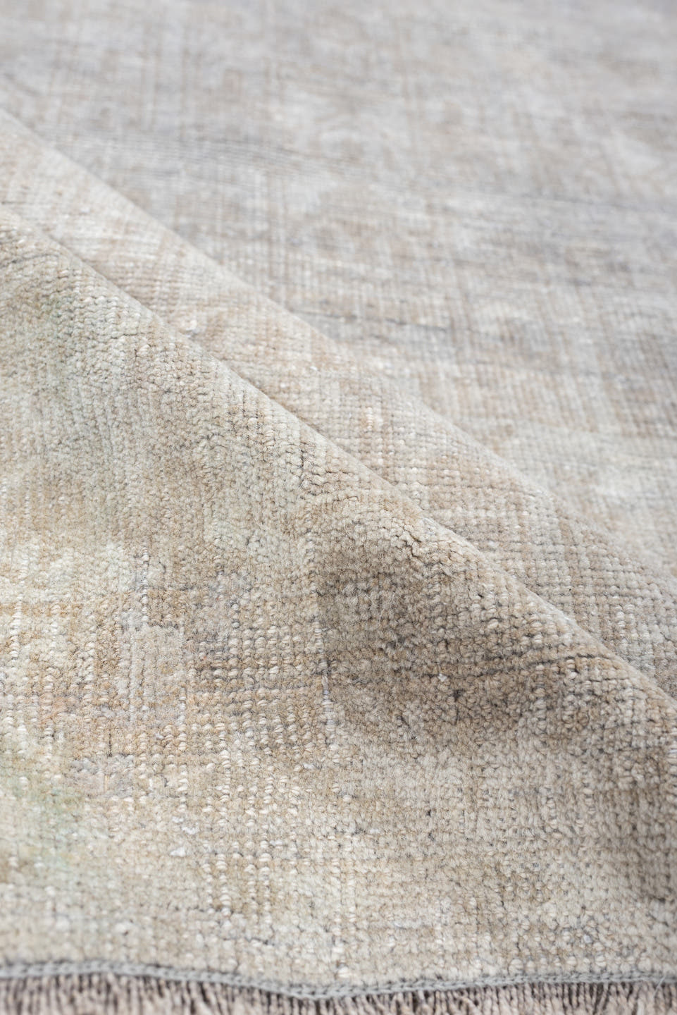 3' x 6' one-of-a-kind handmade antique Belouch small size rug. Color palette: ivory, taupe, silver gray, cream, beige