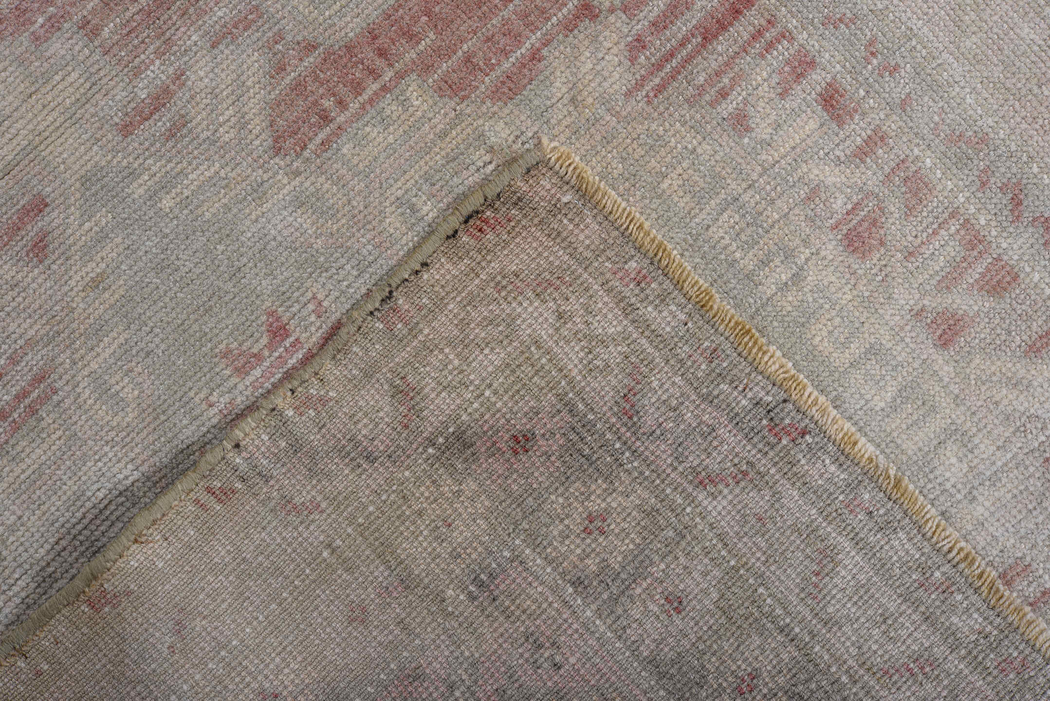 2' x 4' one-of-a-kind handmade antique Oushak small size rug. Color palette: ivory, blush, light blue, taupe, rose, beige