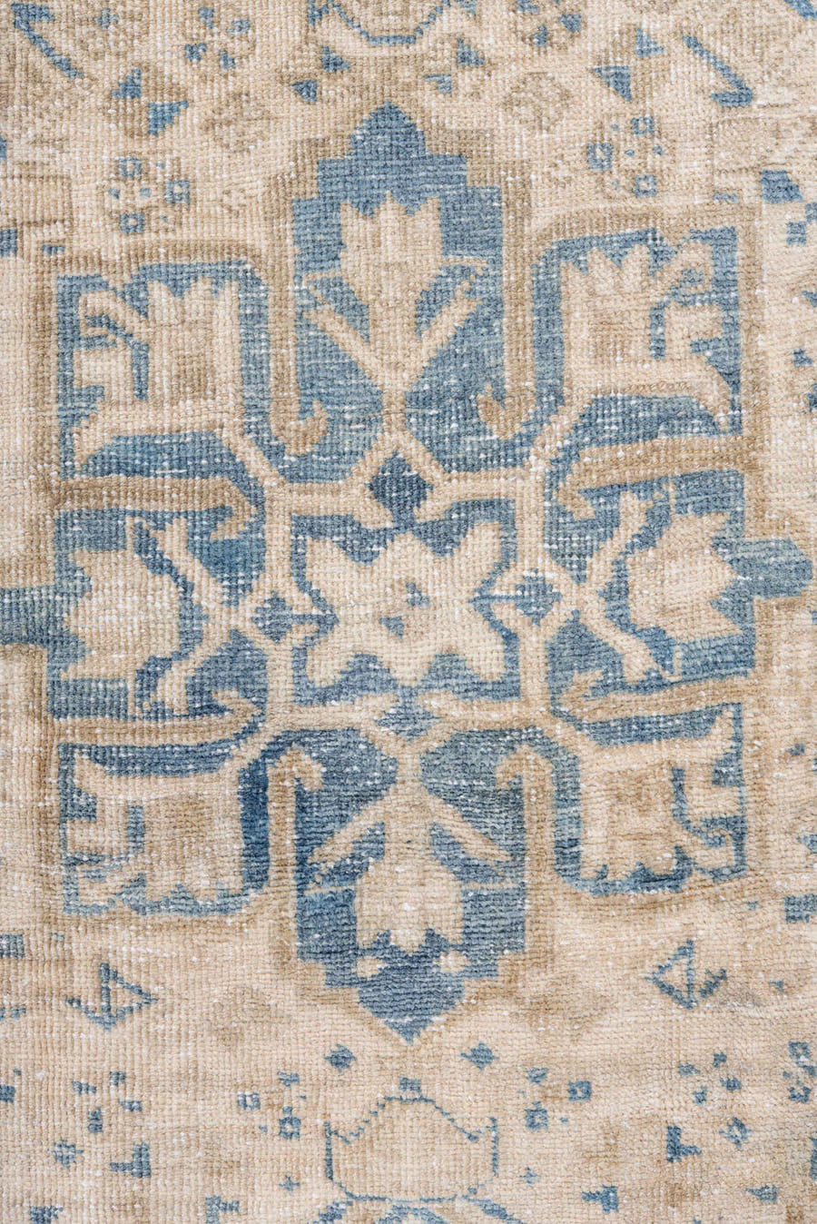 3' x 9' one-of-a-kind handmade antique Heriz runner rug. Color palette: ivory, sky blue, beige, rust, slate, camel