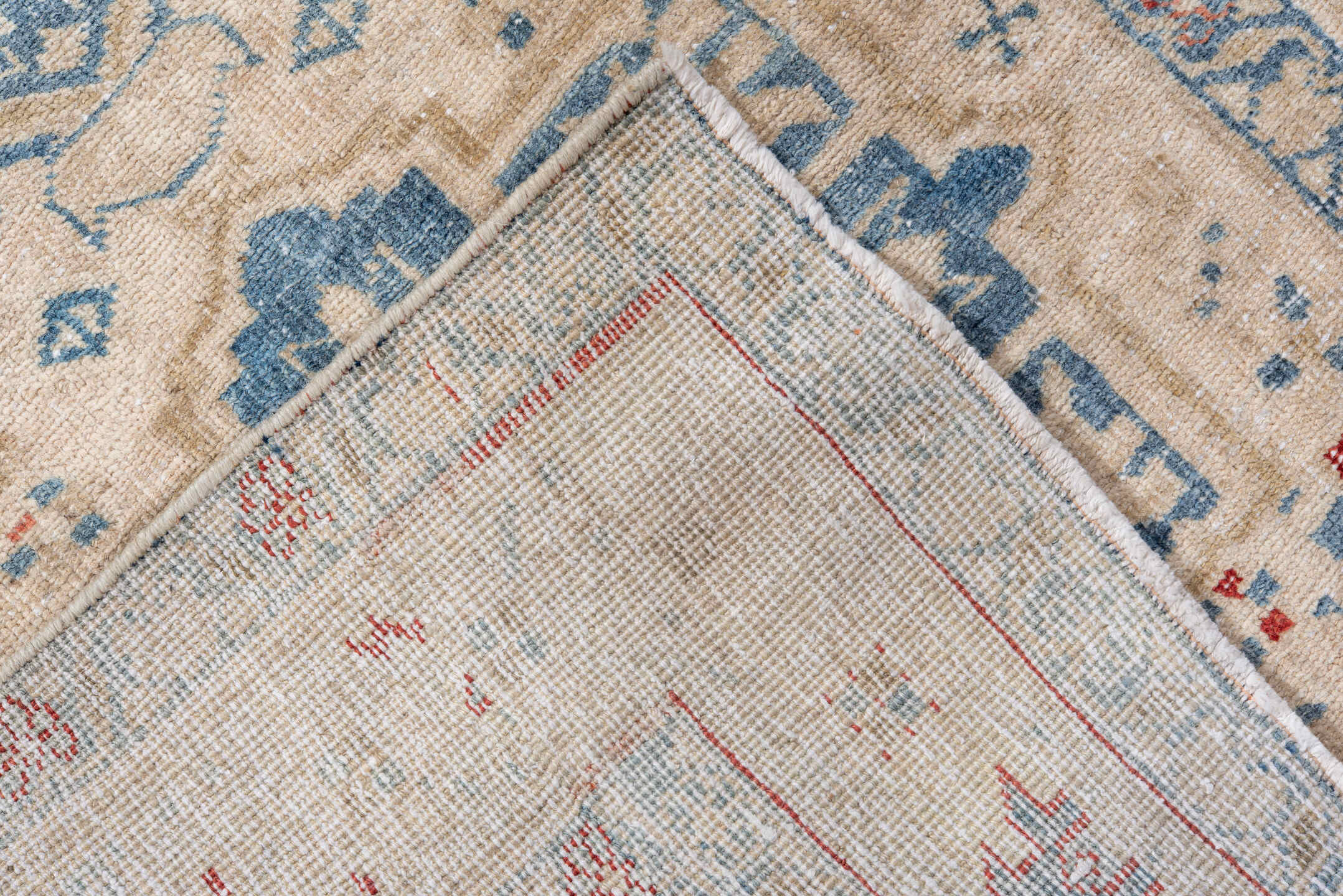 3' x 9' one-of-a-kind handmade antique Heriz runner rug. Color palette: ivory, sky blue, beige, rust, slate, camel