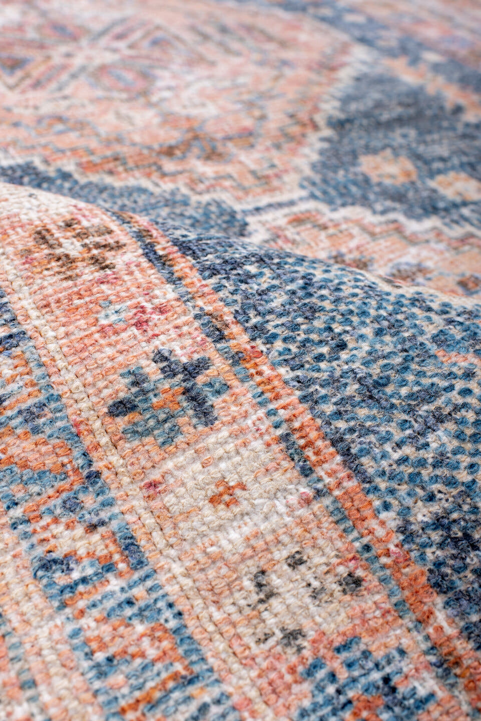 4' x 5' one-of-a-kind handmade antique Afshar small size rug. Color palette: ivory, blue, rust, coral, slate, peach