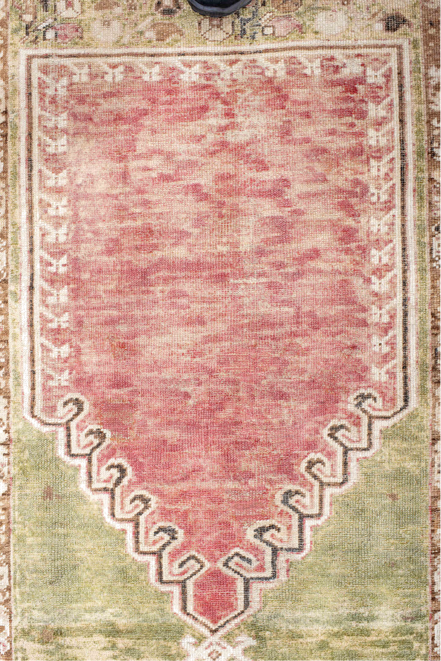 3' x 4' one-of-a-kind handmade vintage Anatolian small size rug. Color palette: brown, gray, linen, misty rose, off-white