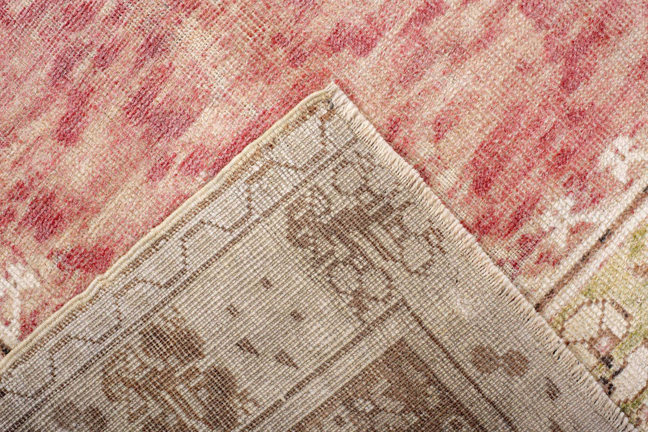 3' x 4' one-of-a-kind handmade vintage Anatolian small size rug. Color palette: brown, gray, linen, misty rose, off-white