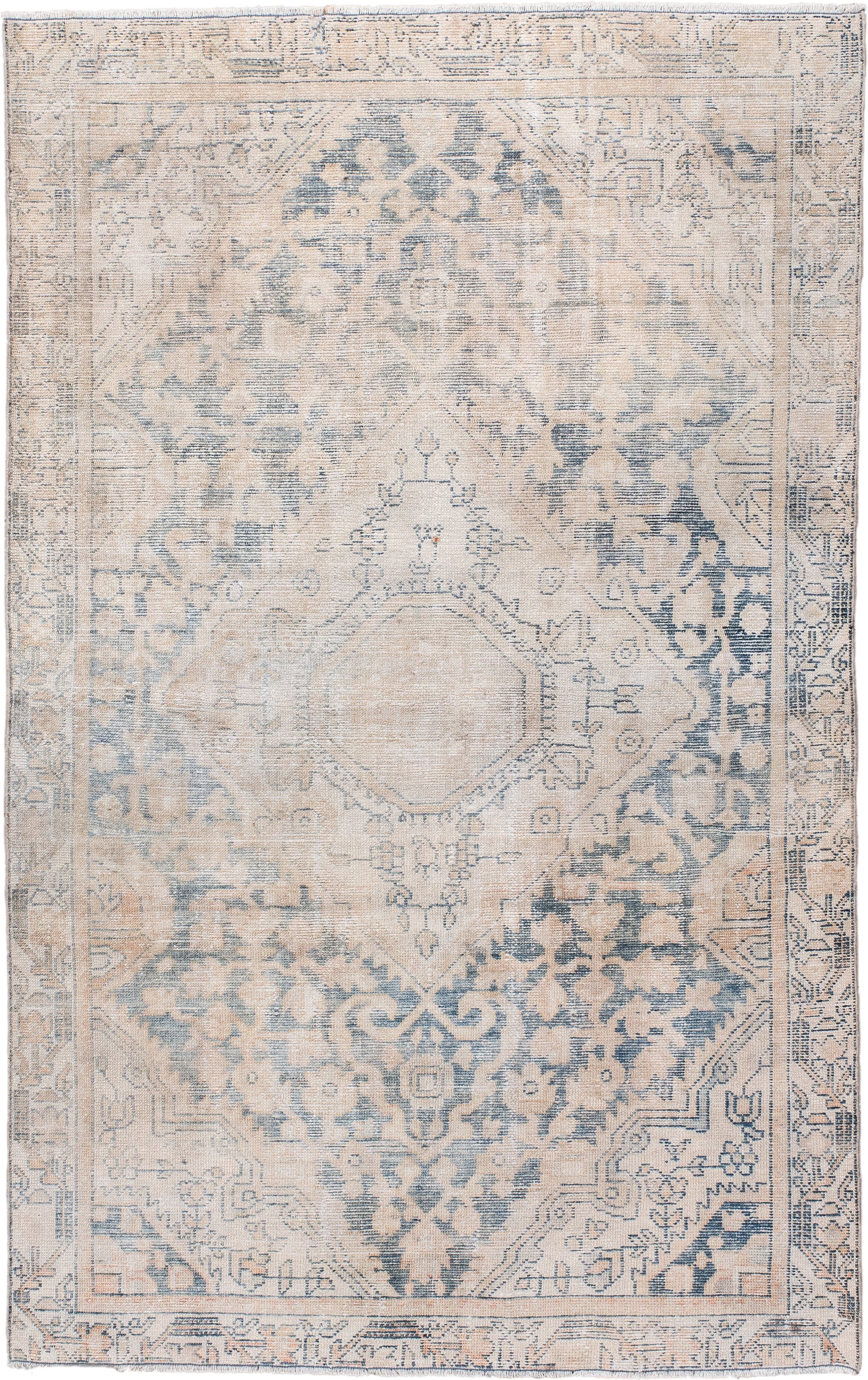 4' x 6' one-of-a-kind handmade antique Hamadan small size rug. Color palette: ivory, pale blue, cream, beige, taupe