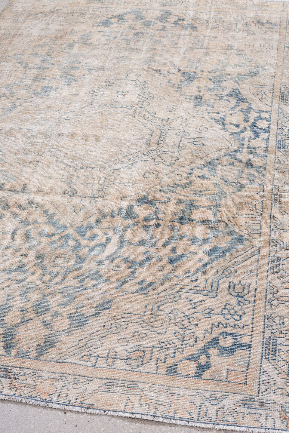 4' x 6' one-of-a-kind handmade antique Hamadan small size rug. Color palette: ivory, pale blue, cream, beige, taupe
