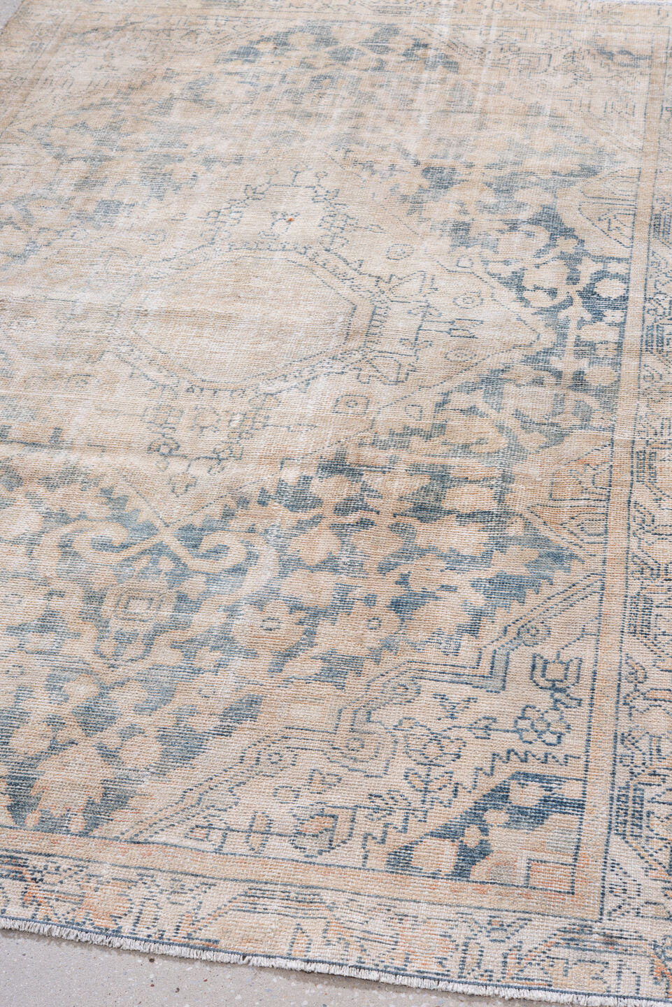 4' x 6' one-of-a-kind handmade antique Hamadan small size rug. Color palette: ivory, pale blue, cream, beige, taupe