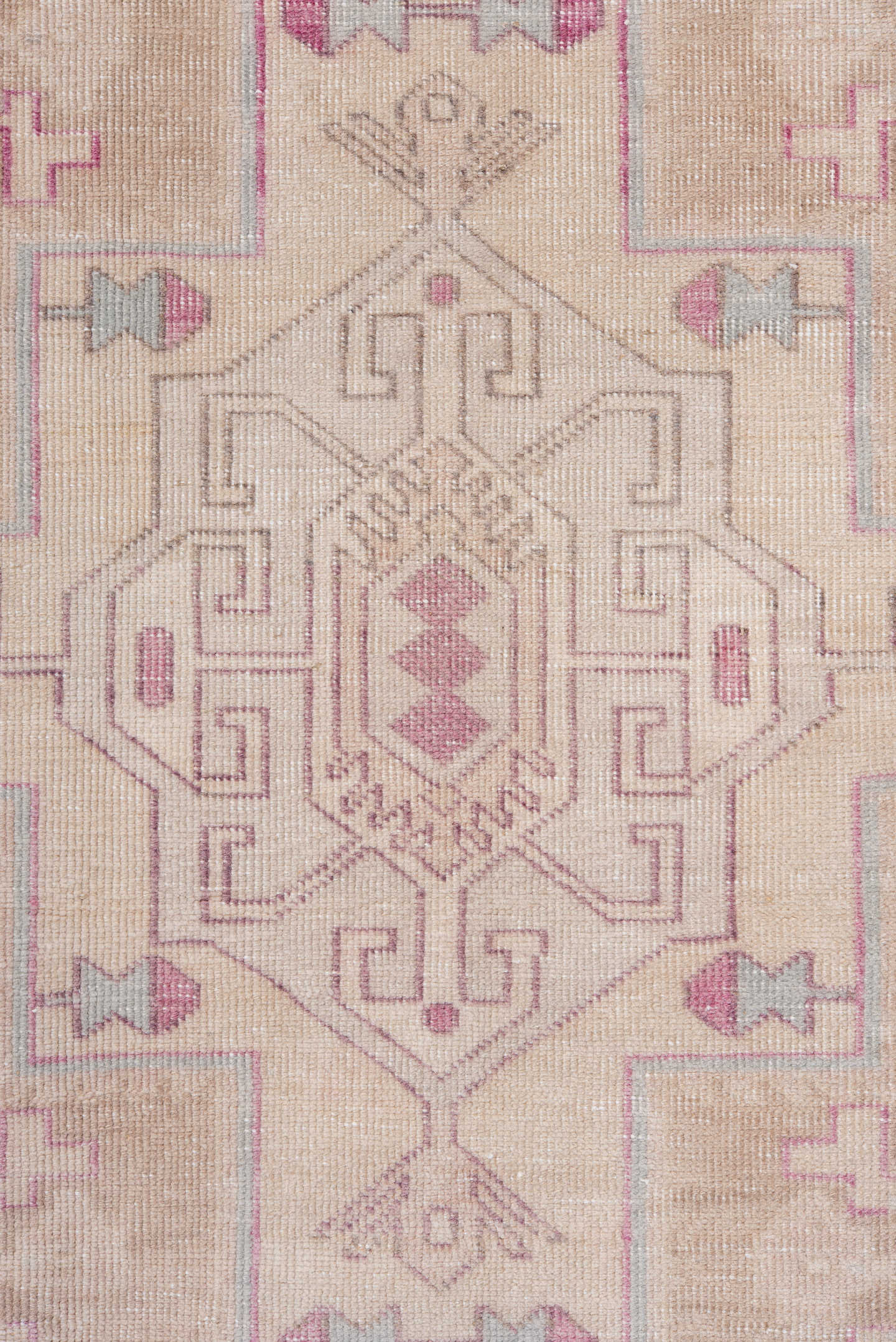 3' x 10' one-of-a-kind handmade antique runner rug. Color palette: ivory, blush, rose, taupe, lavender, pink, red, beige