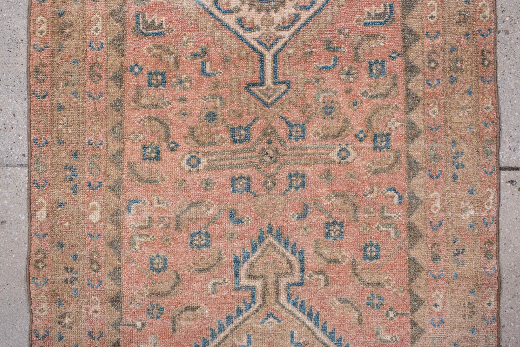 2' x 9' one-of-a-kind handmade antique Hamadan runner rug. Color palette: blush, ivory, sky_blue, taupe, slate, camel, pink