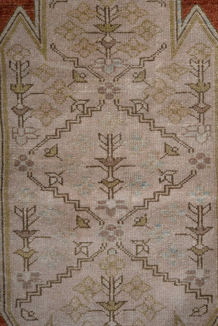 3' x 5' one-of-a-kind handmade antique Malayer small size rug. Color palette: rust, ivory, cobalt, taupe, brown, terracotta