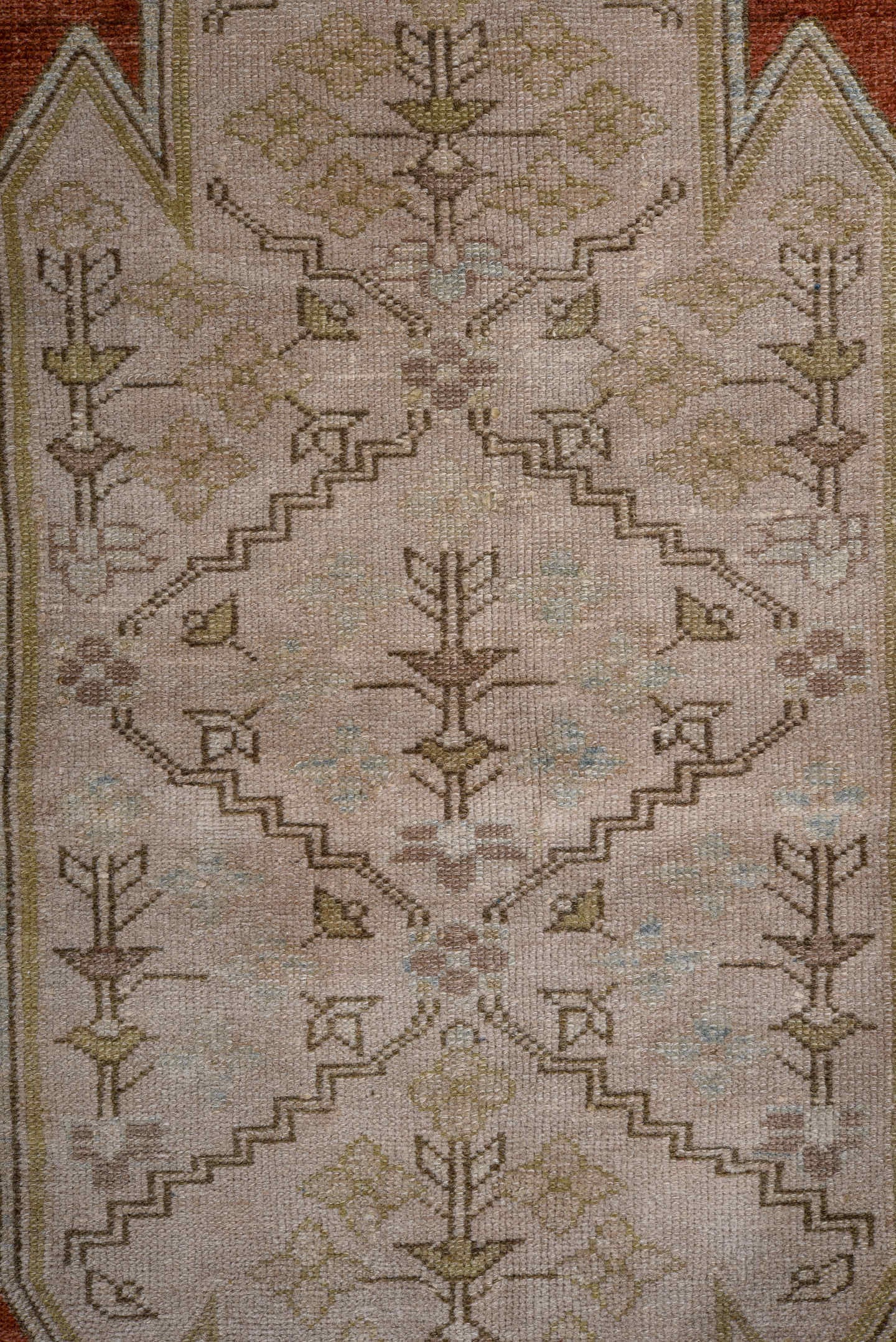 3' x 5' one-of-a-kind handmade antique Malayer small size rug. Color palette: rust, ivory, cobalt, taupe, brown, terracotta