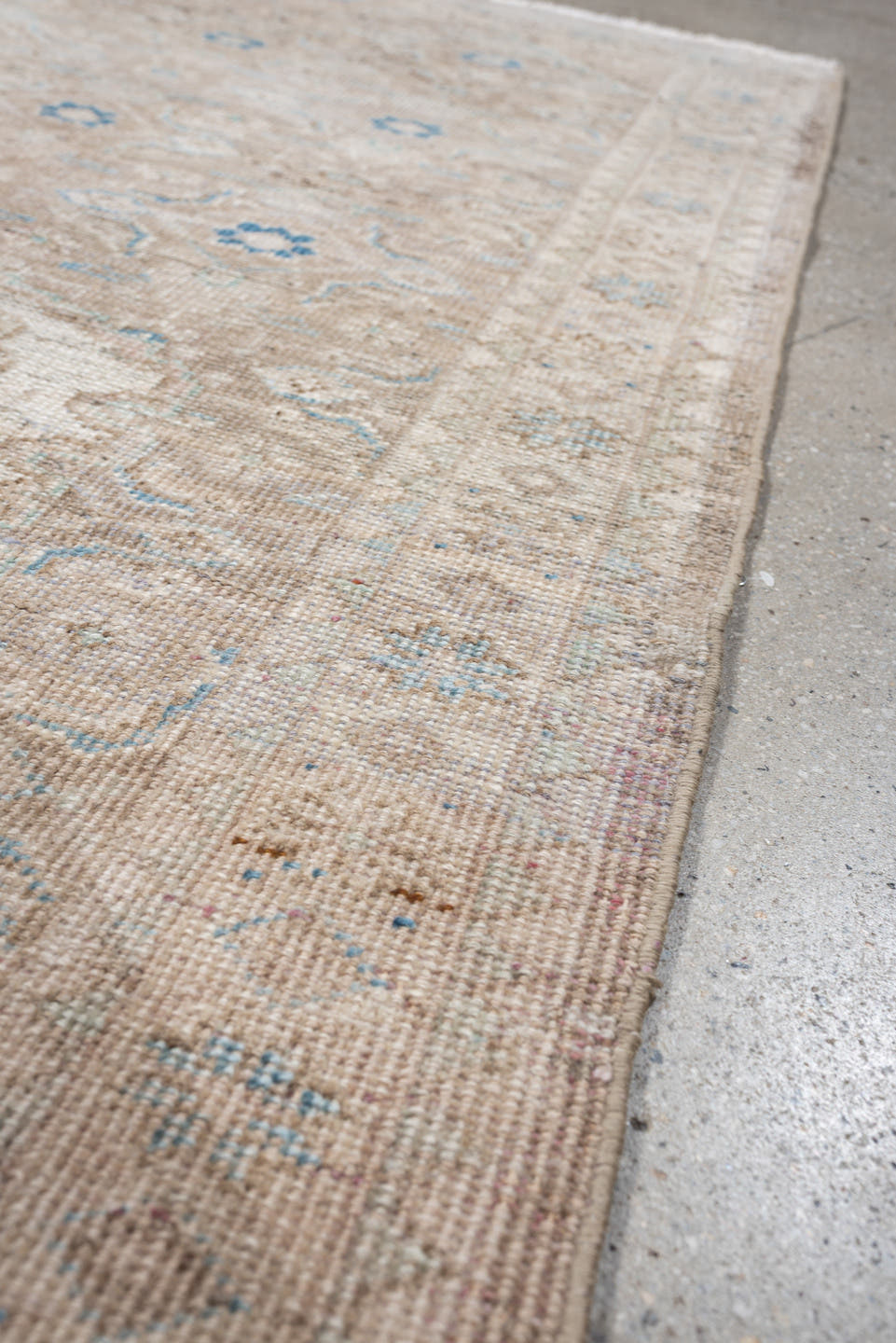 3' x 7' one-of-a-kind handmade antique Mahal runner rug. Color palette: ivory, beige, pale blue, taupe, sand, light gray