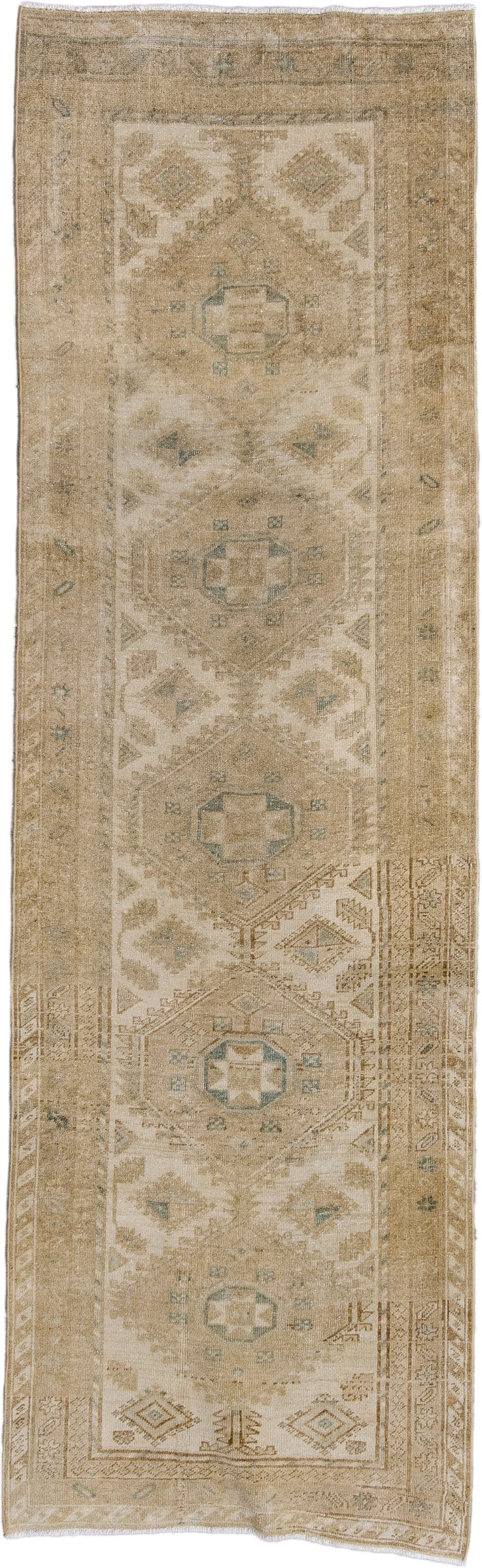 2' x 8' one-of-a-kind handmade vintage Tabriz runner rug. Color palette: beige, ivory, taupe, sage, camel, brown, gray