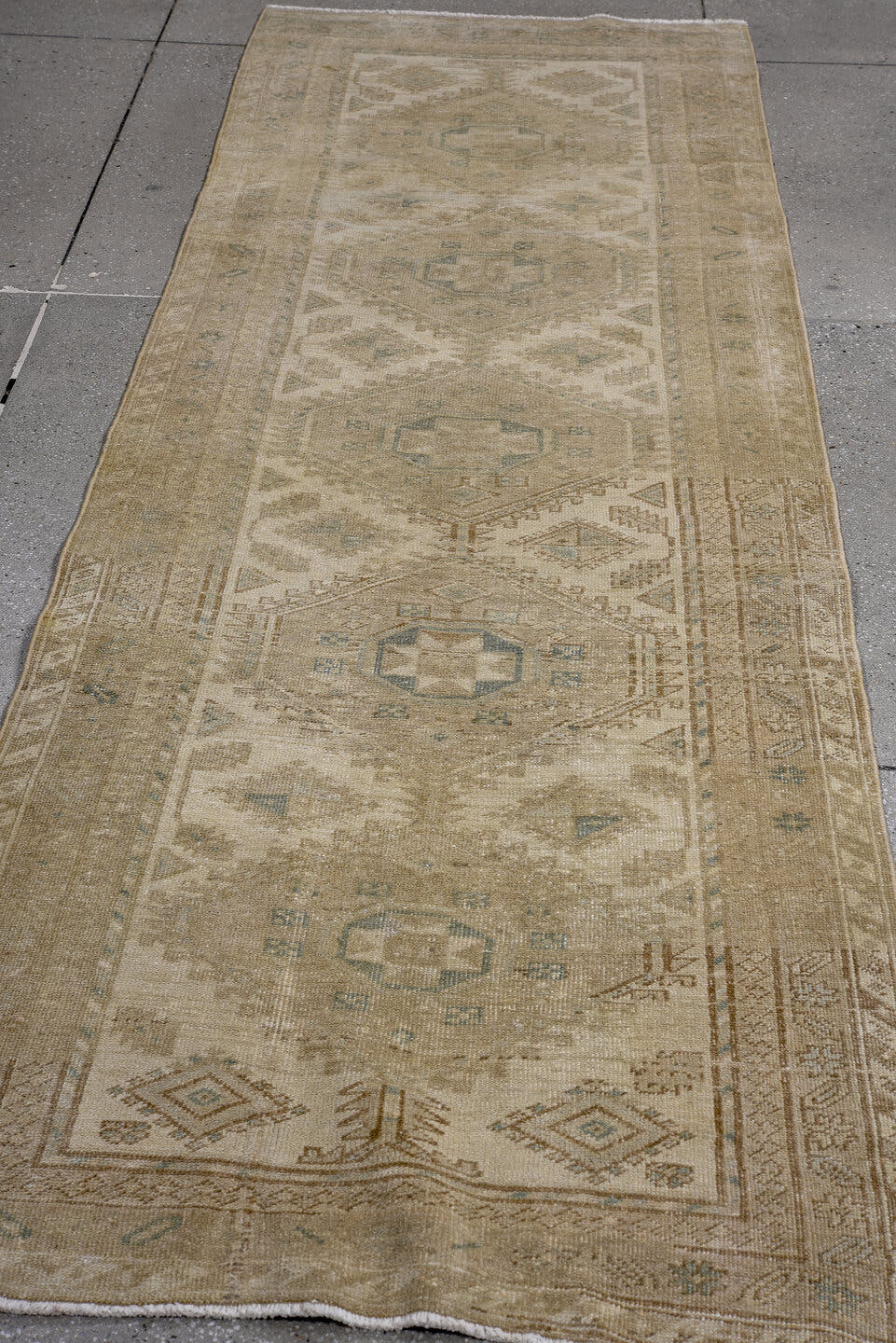 2' x 8' one-of-a-kind handmade vintage Tabriz runner rug. Color palette: beige, ivory, taupe, sage, camel, brown, gray