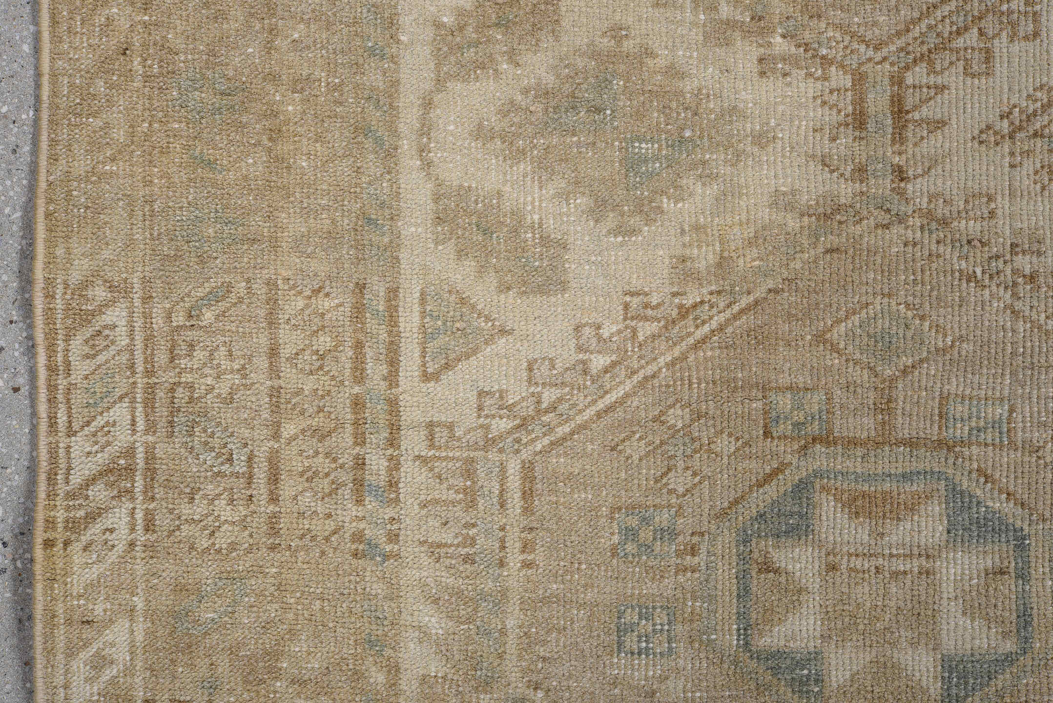2' x 8' one-of-a-kind handmade vintage Tabriz runner rug. Color palette: beige, ivory, taupe, sage, camel, brown, gray