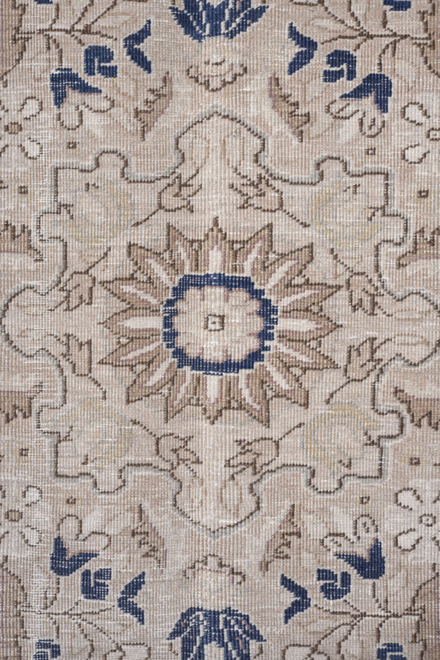 8' x 12' one-of-a-kind handmade antique Sivas large size rug. Color palette: ivory, blue, beige, taupe, gray
