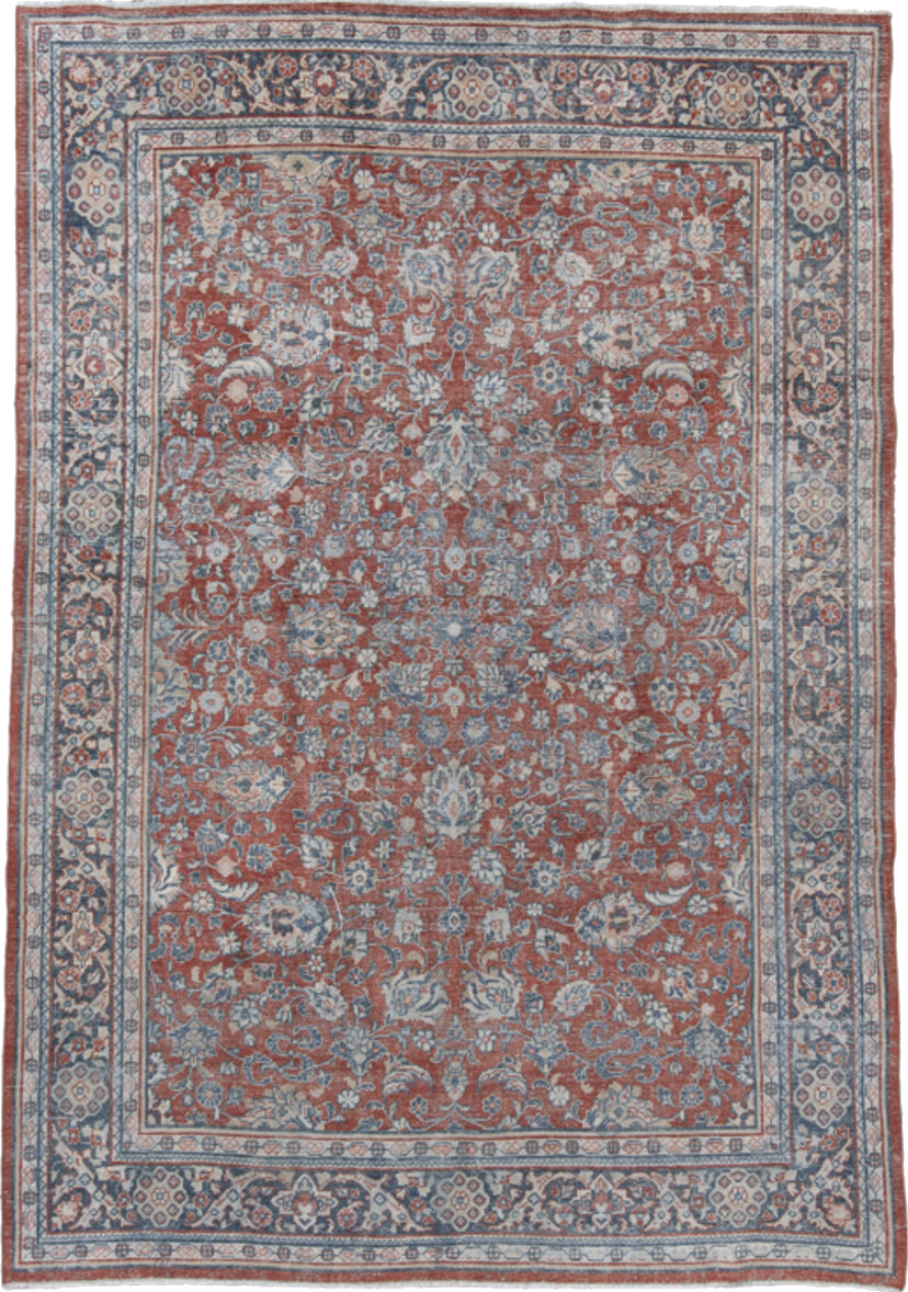 6' x 9' one-of-a-kind handmade vintage Mahal medium size rug. Color palette: blue, brown, dark gray, dim gray, gray