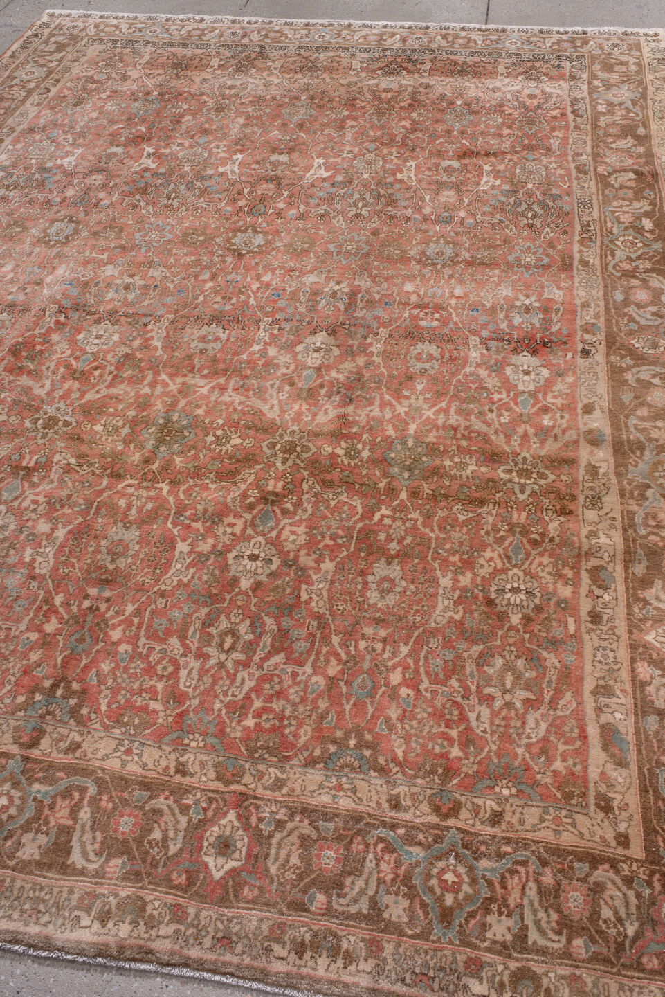 7' x 10' one-of-a-kind handmade vintage Bidjar large size rug. Color palette: brown, gray, light gray, off-white, orange