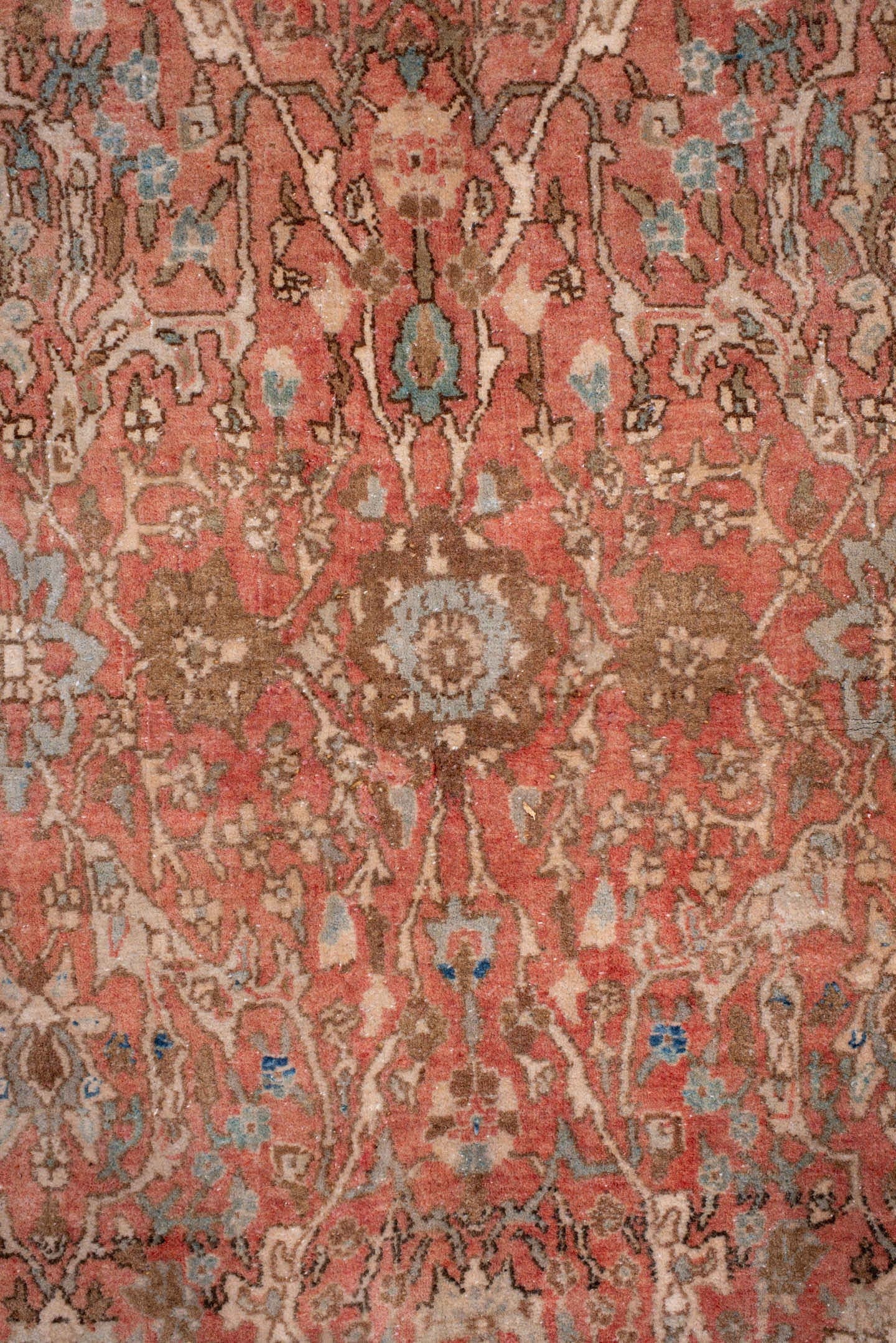 7' x 10' one-of-a-kind handmade antique Bidjar large size rug. Color palette: rose, terra cotta, taupe, ivory, brown, sage