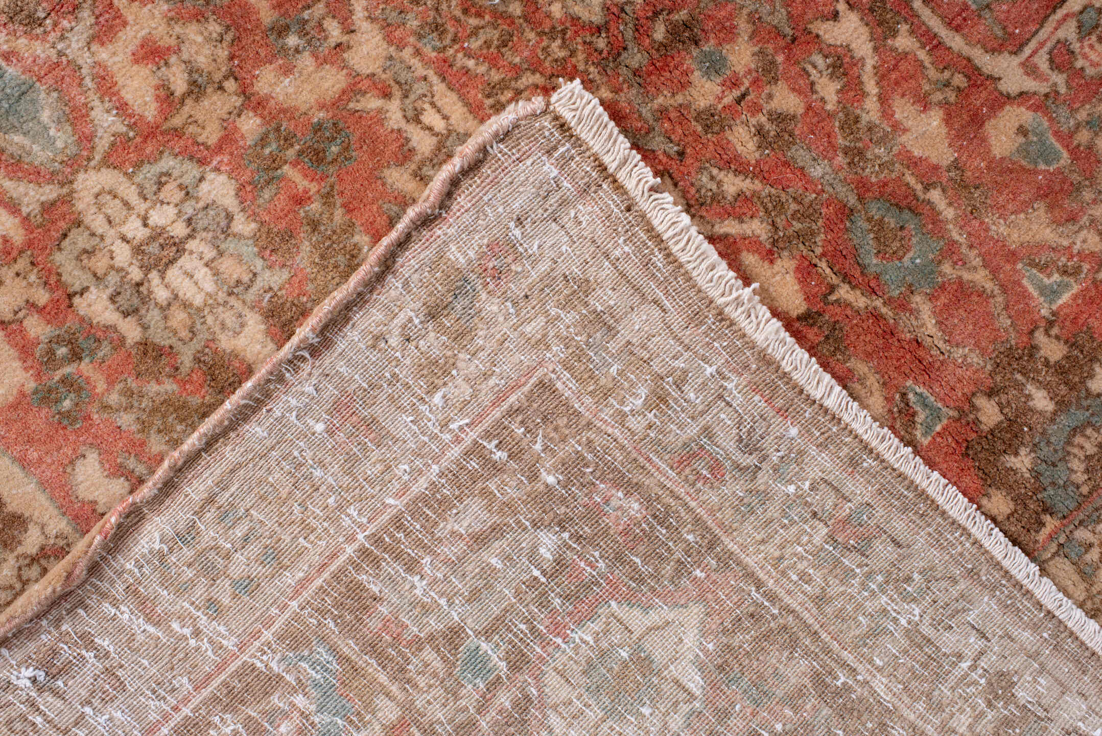 7' x 10' one-of-a-kind handmade antique Bidjar large size rug. Color palette: rose, terra cotta, taupe, ivory, brown, sage