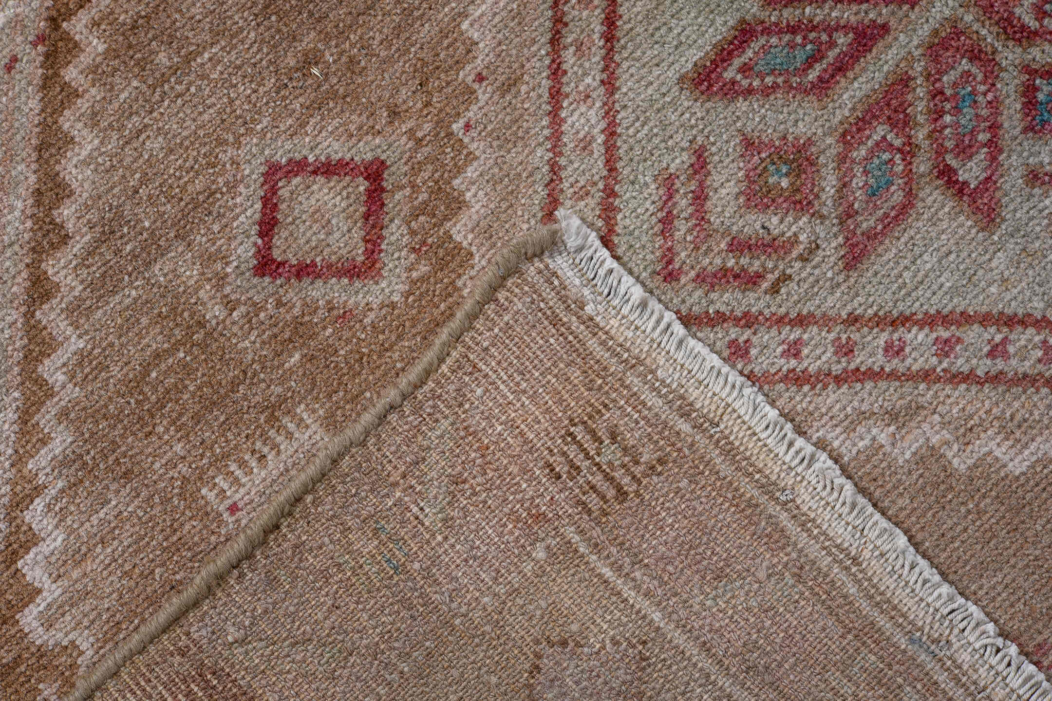 5' x 10' one-of-a-kind handmade antique Hamadan runner rug. Color palette: camel, rose, ivory, rust, taupe, sky blue, brown