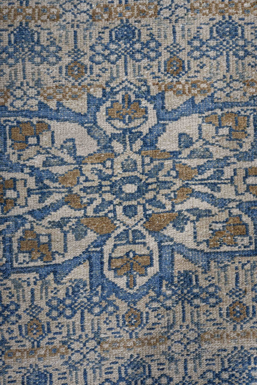 3' x 6' one-of-a-kind handmade antique Malayer runner rug. Color palette: ivory, blue, taupe, beige, camel, slate, gray