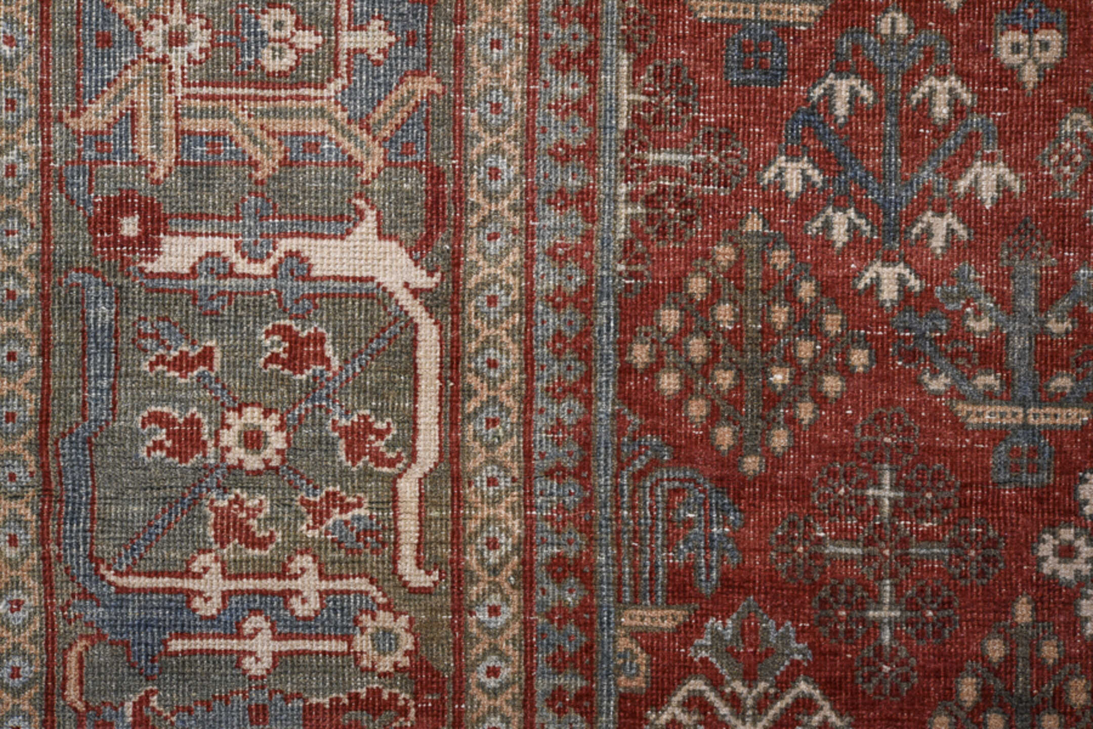 8' x 11' one-of-a-kind handmade vintage Joshegan large size rug. Color palette: brown, gray, light gray, off-white, pink