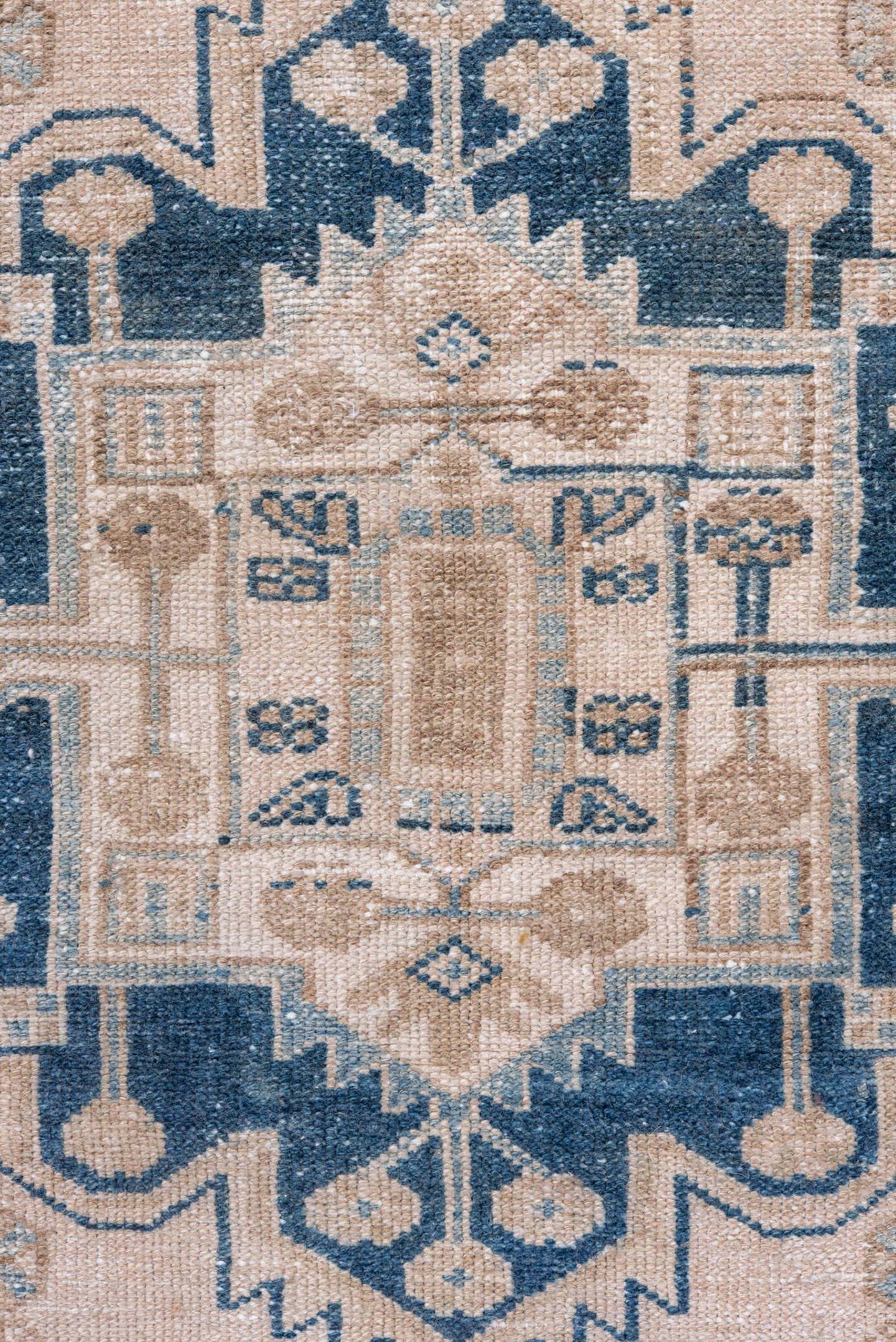 3' x 9' one-of-a-kind handmade vintage Malayer runner rug. Color palette: ivory, blue, taupe, beige, camel, gray