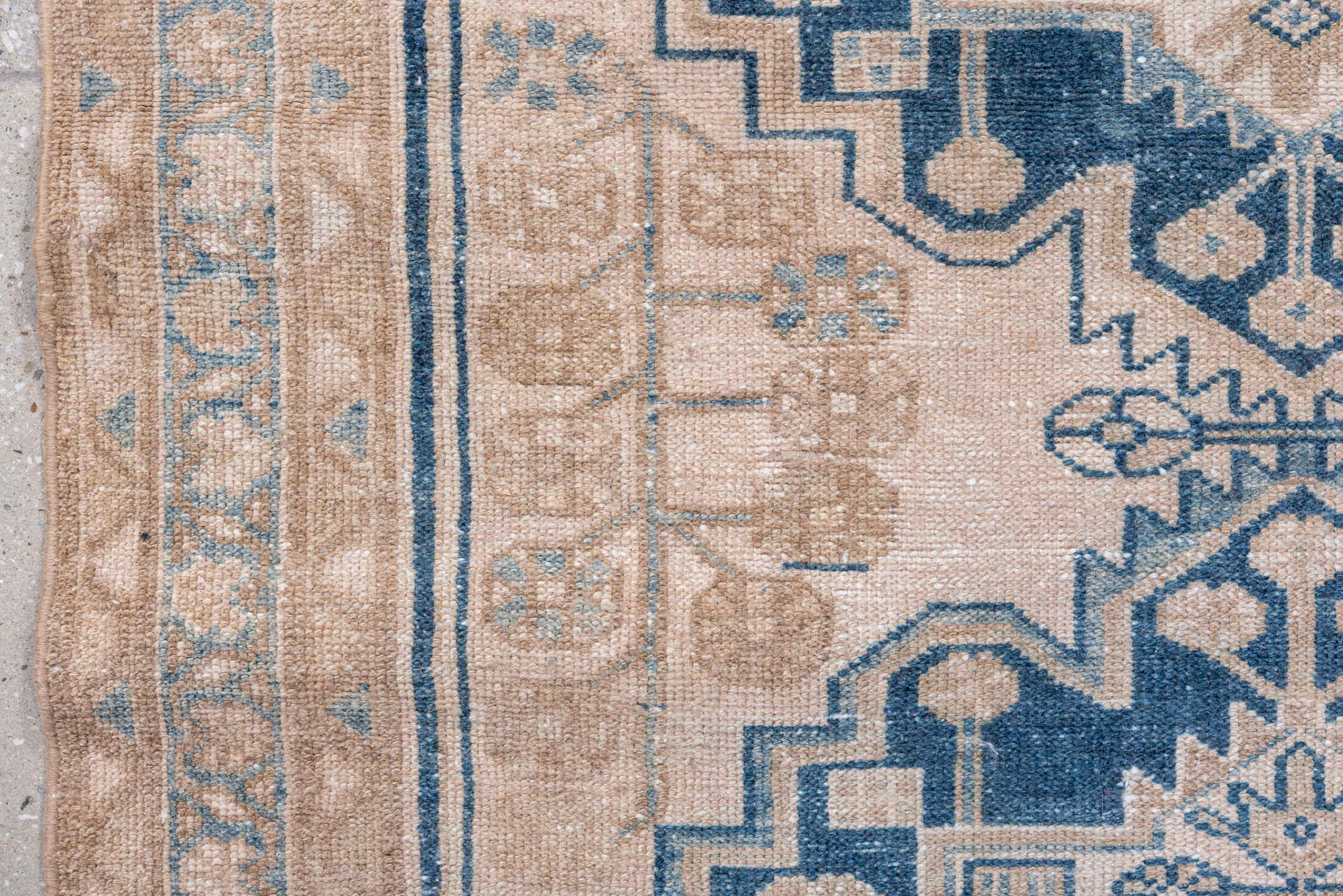 3' x 9' one-of-a-kind handmade vintage Malayer runner rug. Color palette: ivory, blue, taupe, beige, camel, gray