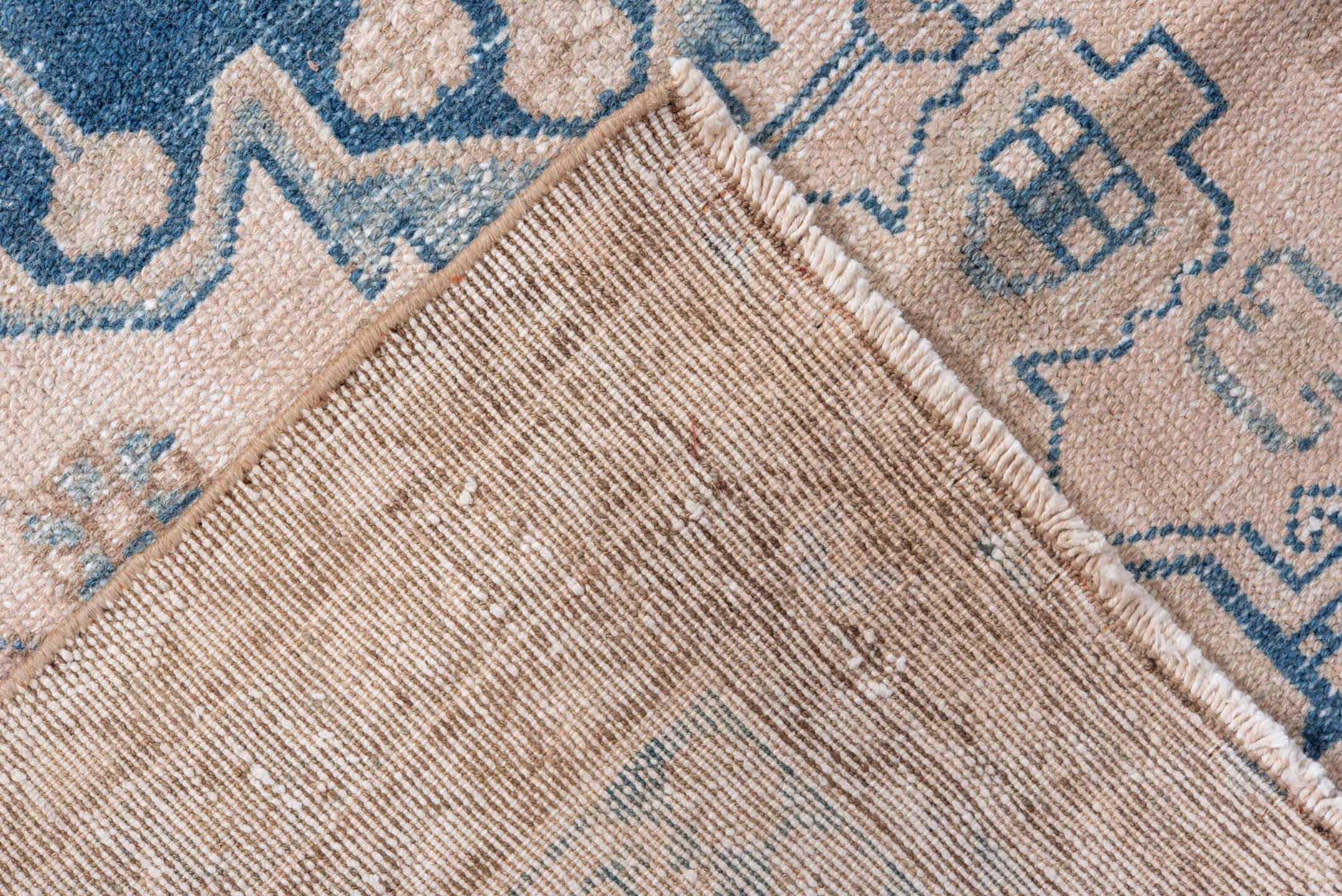 3' x 9' one-of-a-kind handmade vintage Malayer runner rug. Color palette: ivory, blue, taupe, beige, camel, gray