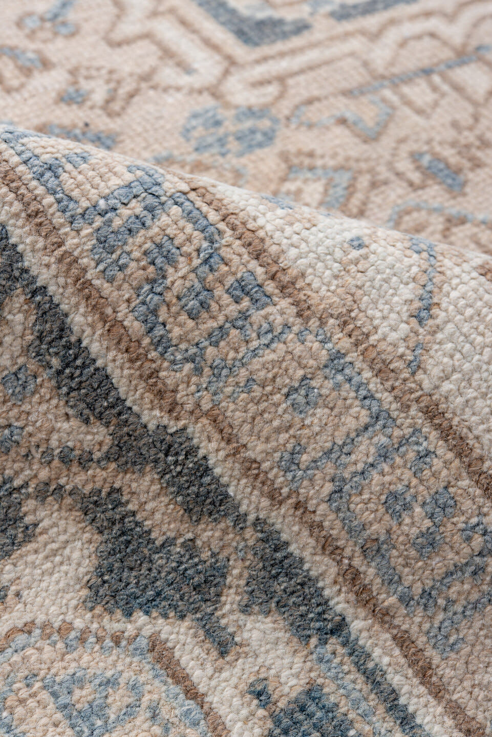 6' x 7' one-of-a-kind handmade vintage Heriz rug. Color palette: ivory, blue, taupe, charcoal, cream, slate, beige, gray