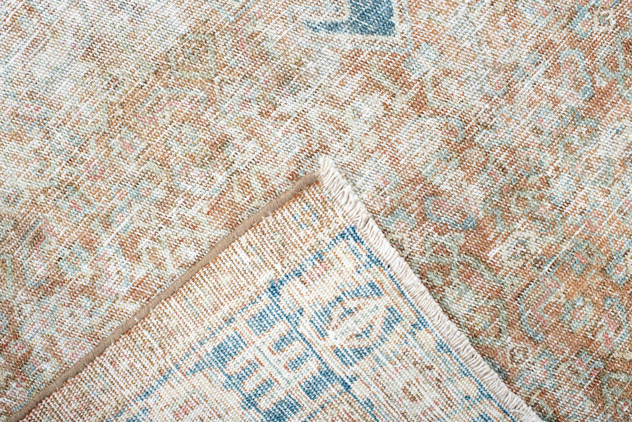 3' x 4' one-of-a-kind handmade antique Hamadan small size rug. Color palette: ivory, sky blue, sand, terra cotta, beige