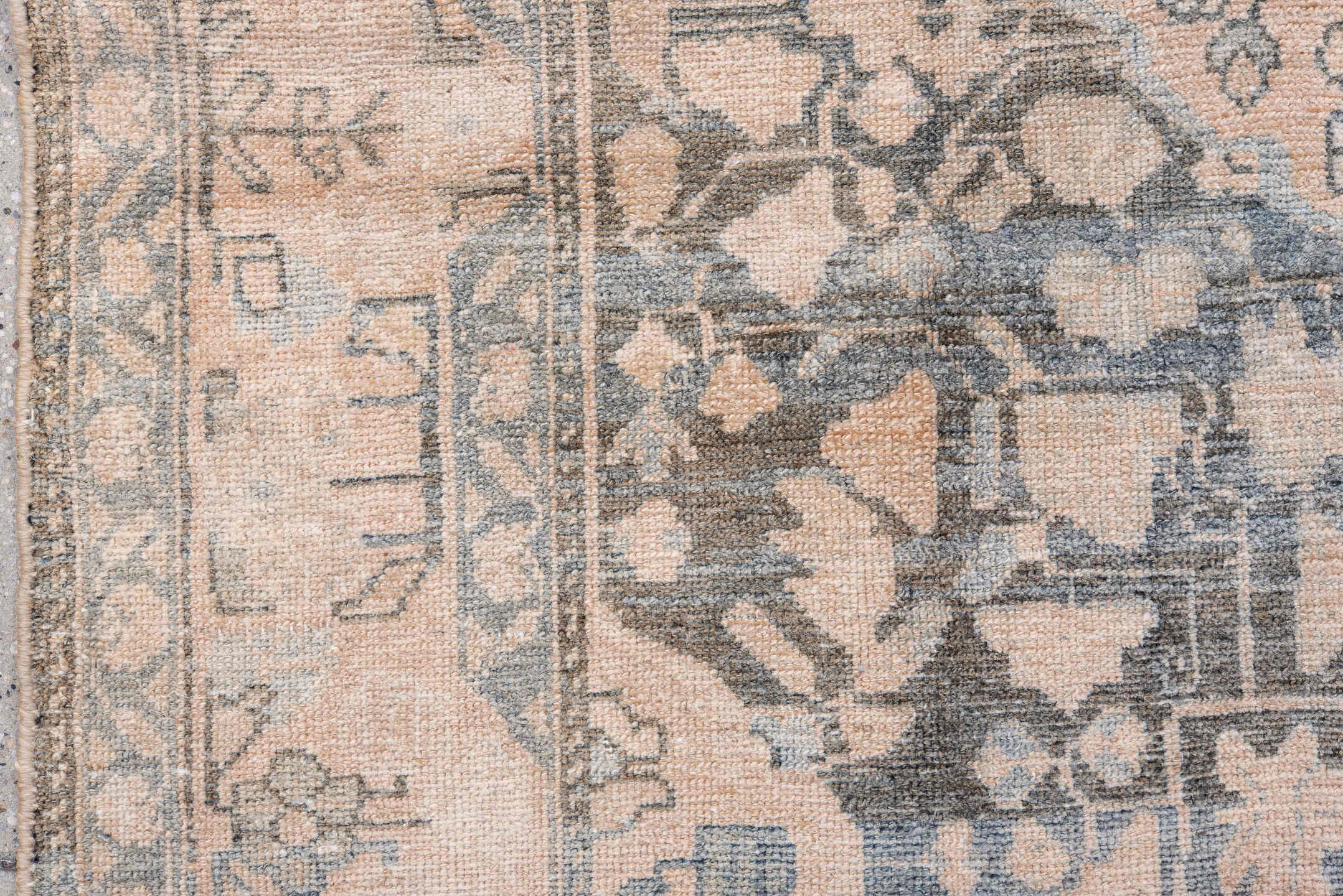 4' x 7' one-of-a-kind handmade antique Malayer rug. Color palette: blush, pale blue, ivory, taupe, slate, pink, light blue