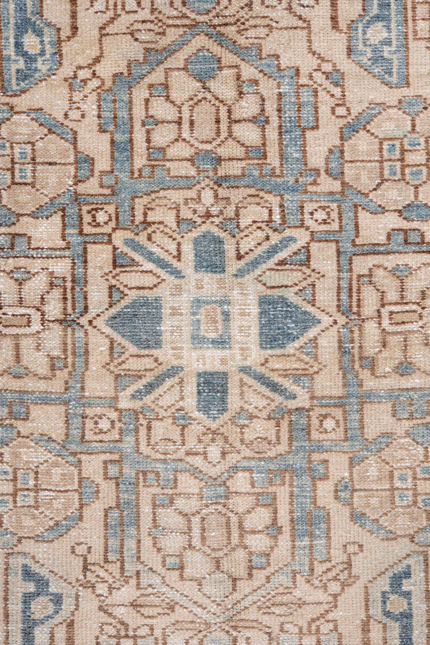 4' x 6' one-of-a-kind handmade vintage Malayer small size rug. Color palette: ivory, pale blue, tan, camel, taupe, beige