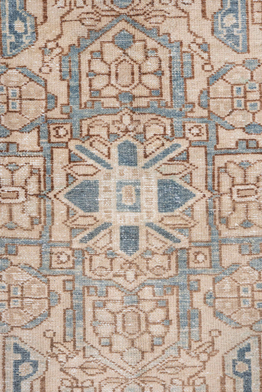 4' x 6' one-of-a-kind handmade vintage Malayer small size rug. Color palette: ivory, pale blue, tan, camel, taupe, beige