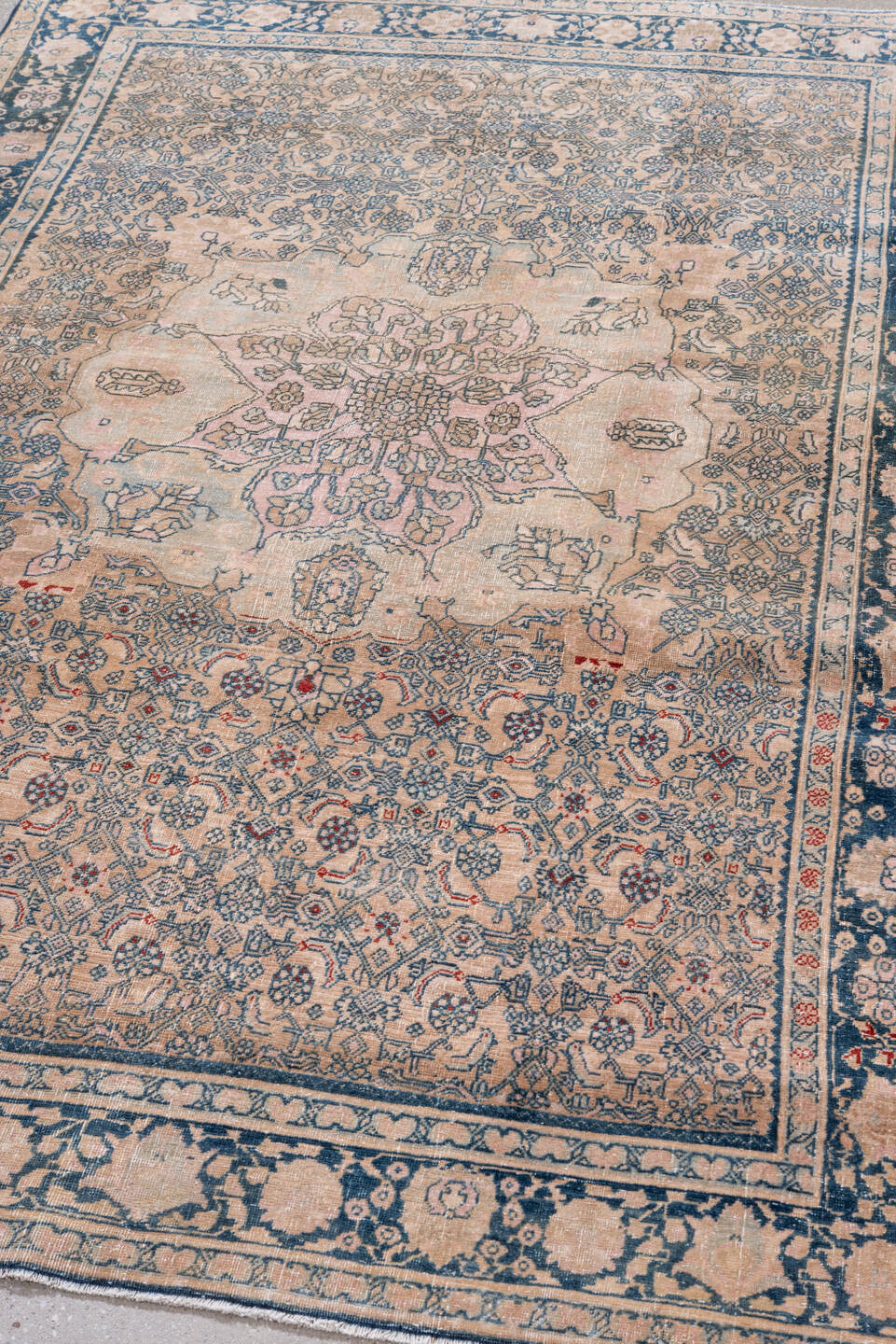 4' x 7' one-of-a-kind handmade antique Bidjar rug. Color palette: blush, ivory, navy, dusty rose, slate blue, coral, pink