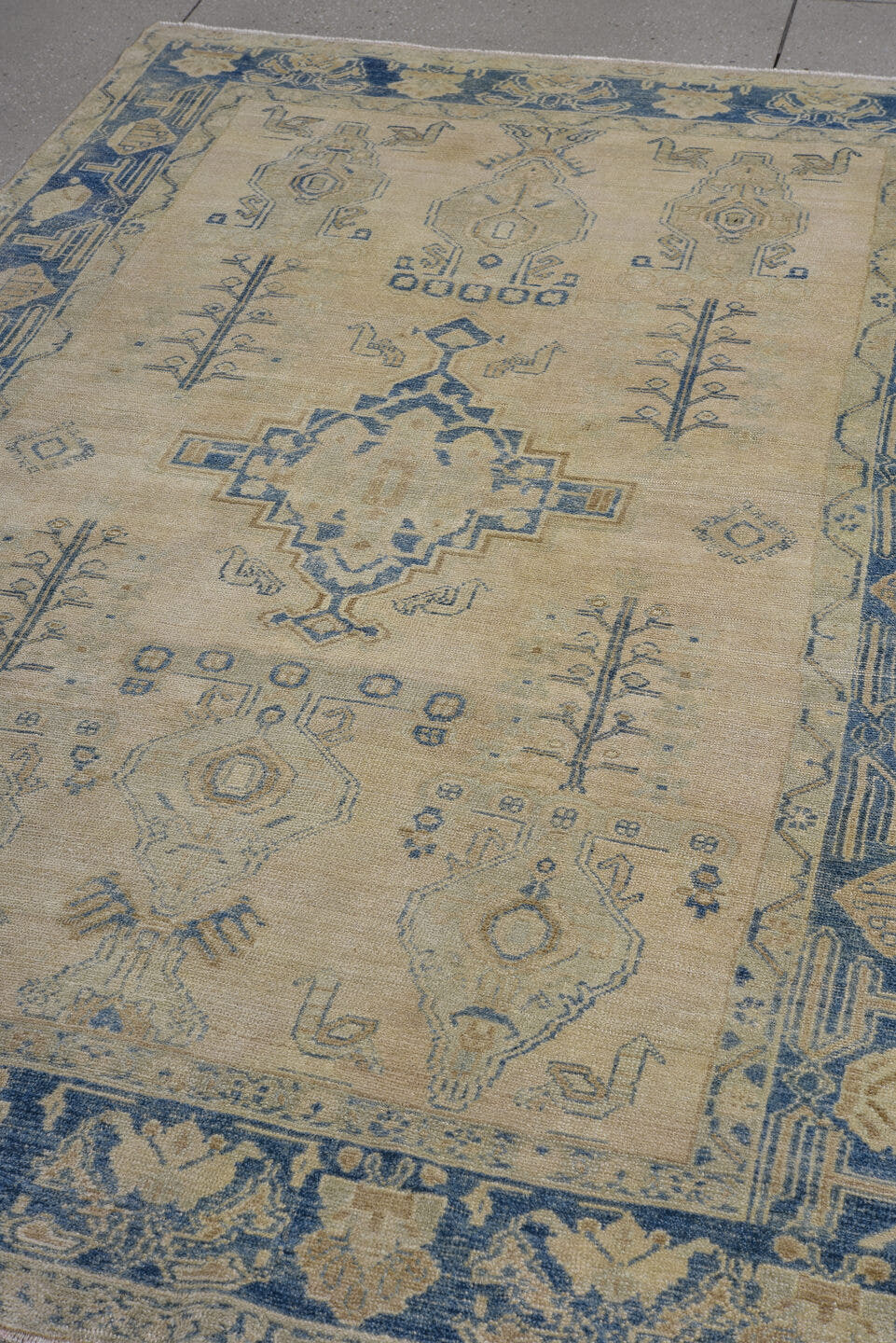 4' x 7' one-of-a-kind handmade antique Afshar rug. Color palette: ivory, indigo, beige, camel, slate, purple, gray