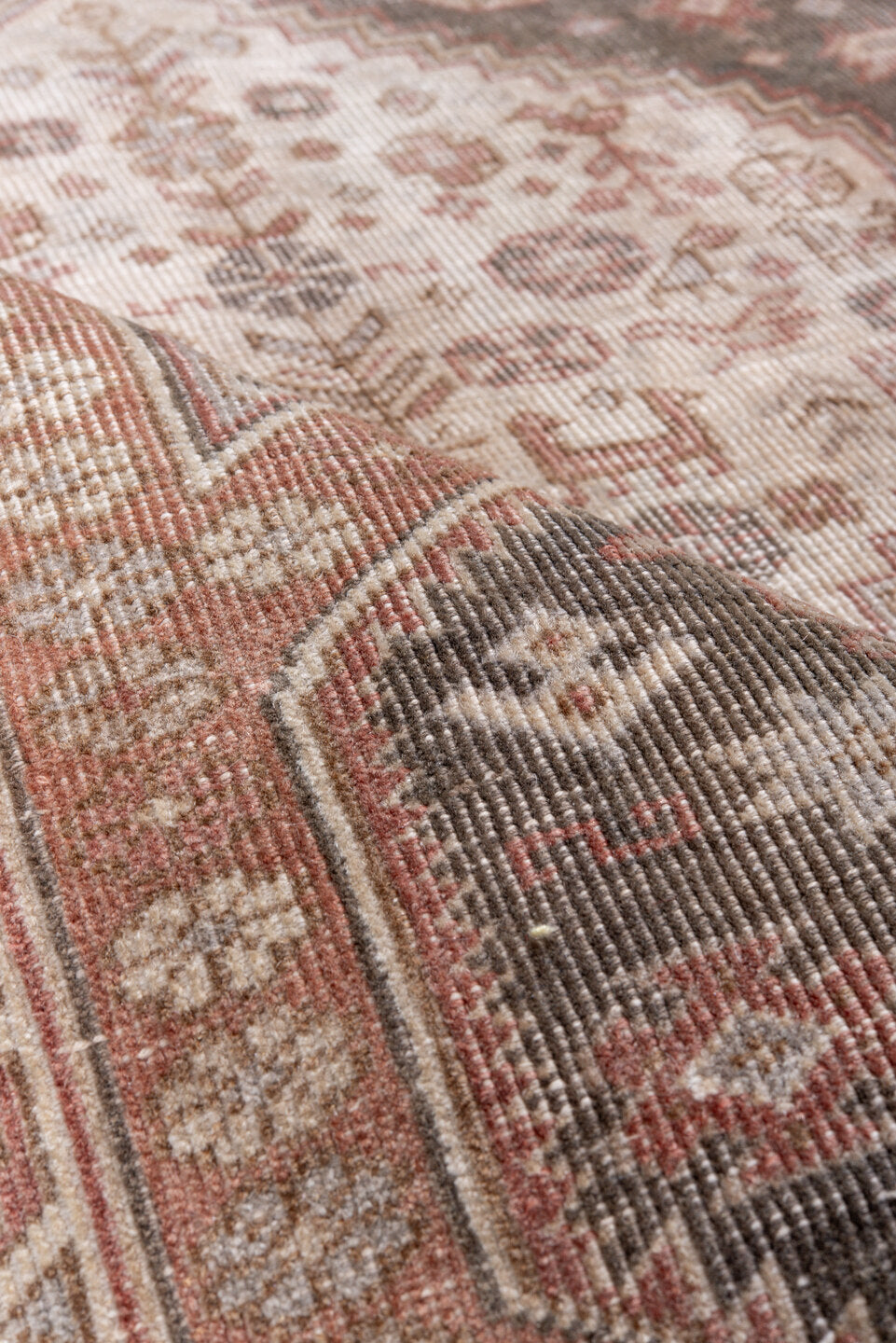 3' x 5' one-of-a-kind handmade vintage Sivas small size rug. Color palette: black, brown, gray, lavender blush, light gray