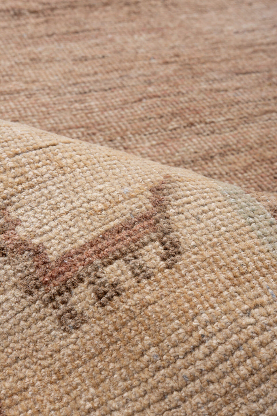 6' x 7' one-of-a-kind handmade vintage Gabbe rug. Color palette: taupe, rose, ivory, brown, camel, blush, beige, gray, pink