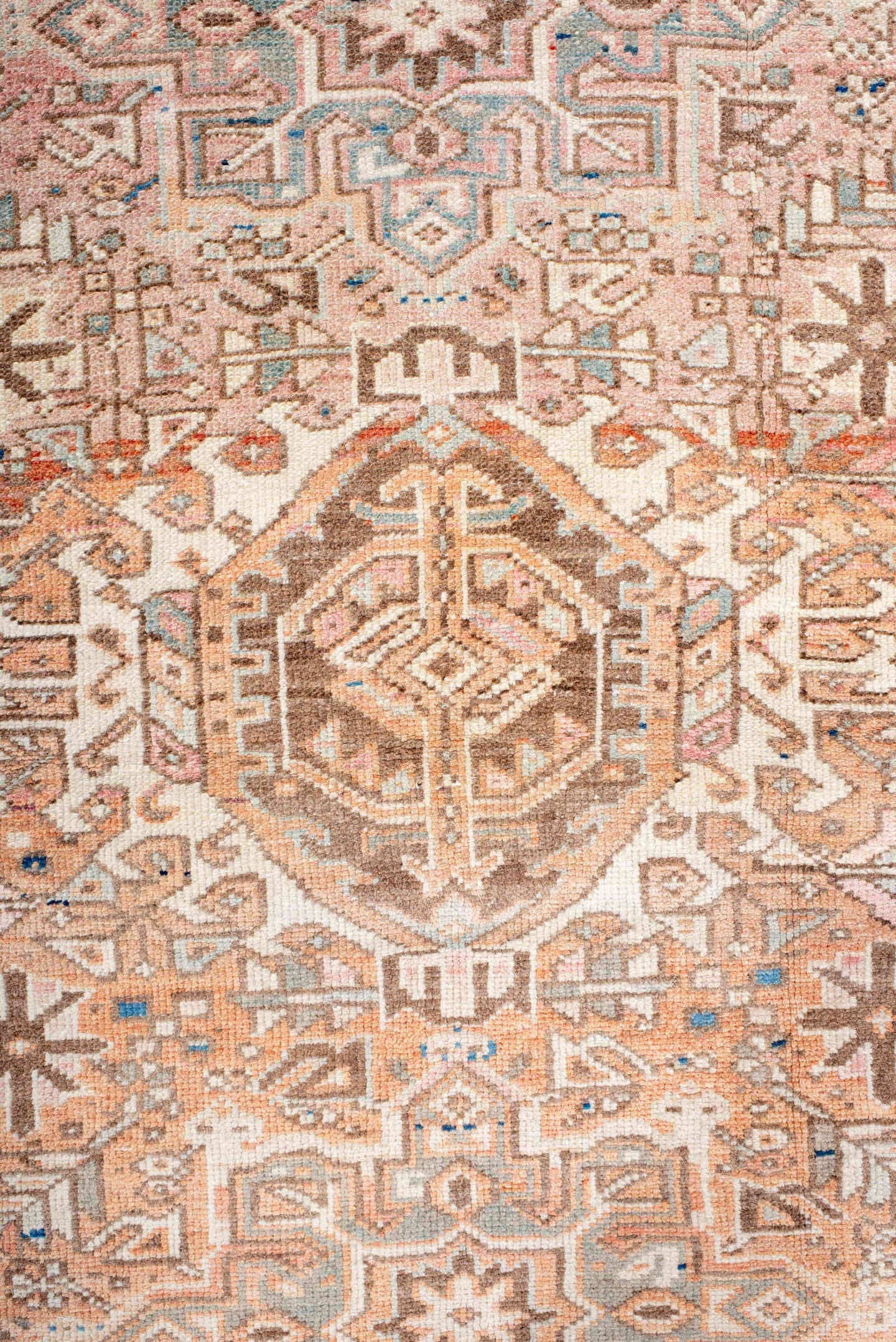 3' x 4' one-of-a-kind handmade antique Malayer small size rug. Color palette: blush, ivory, camel, taupe, sky_blue, brown