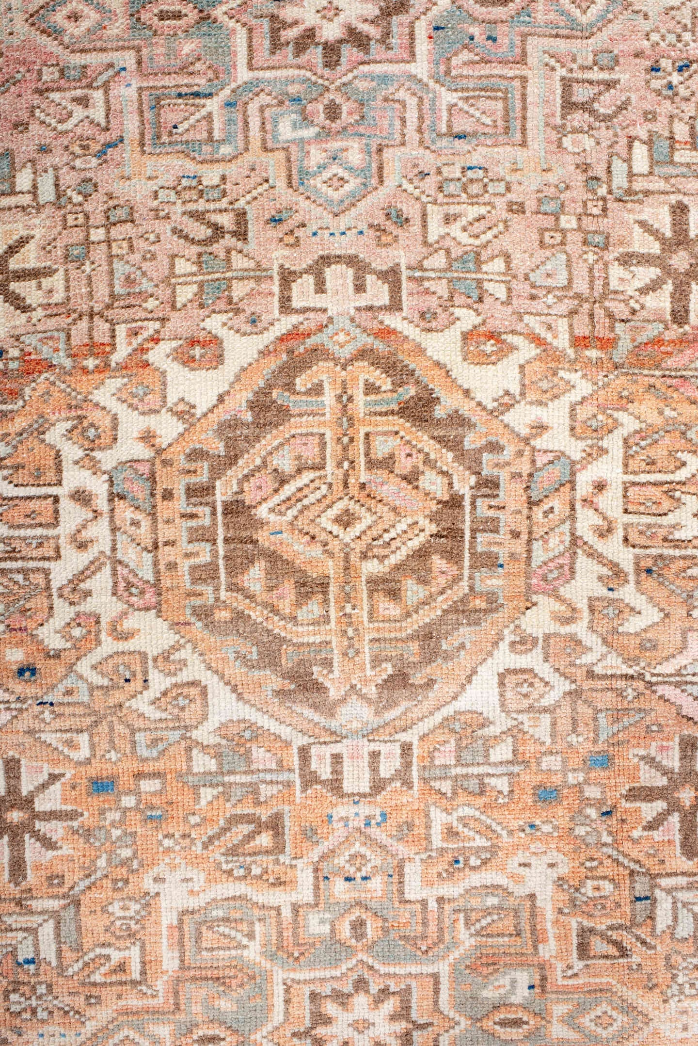 3' x 4' one-of-a-kind handmade antique Malayer small size rug. Color palette: blush, ivory, camel, taupe, sky_blue, brown