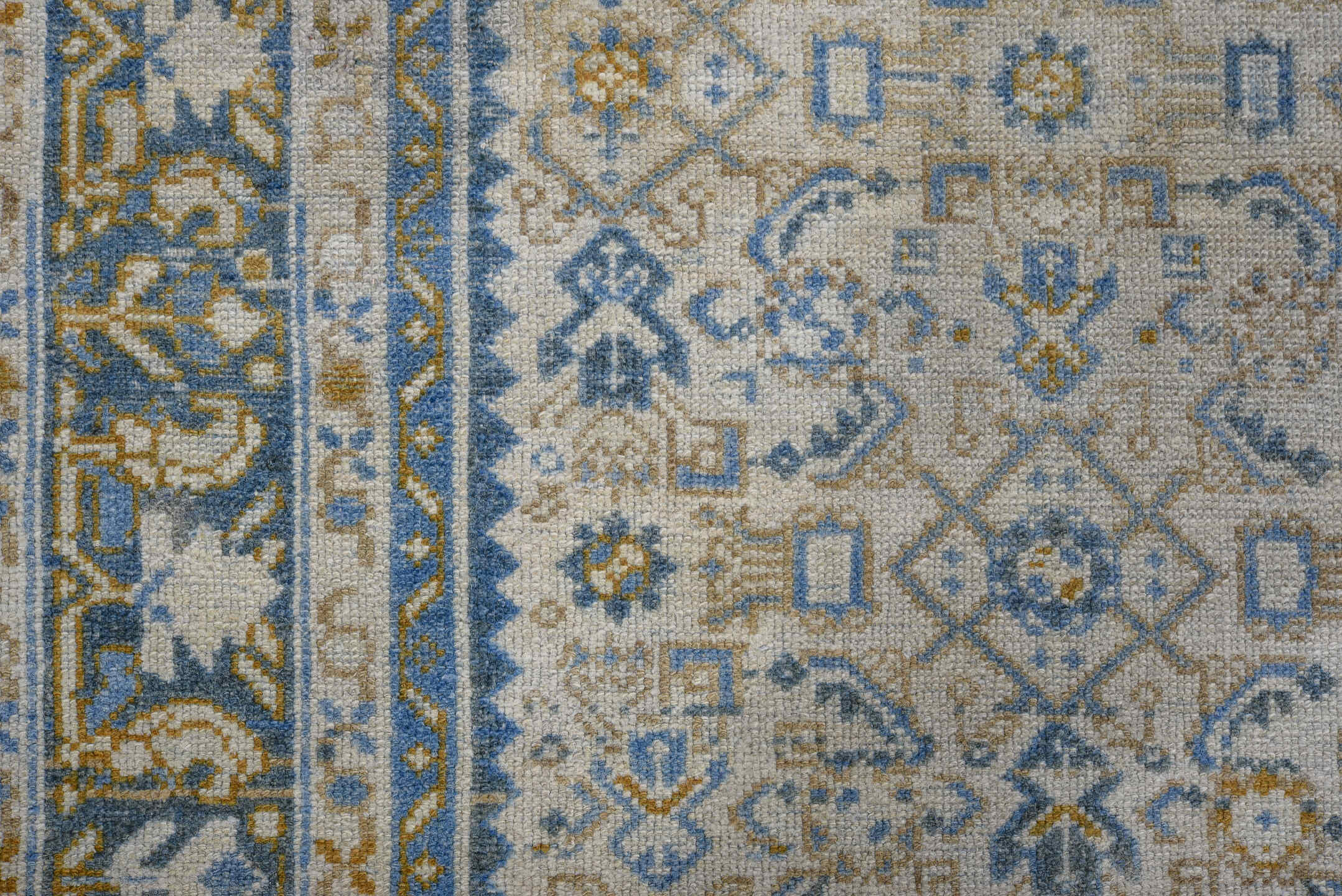 4' x 6' one-of-a-kind handmade antique Malayer small size rug. Color palette: ivory, powder_blue, slate_blue, beige, taupe