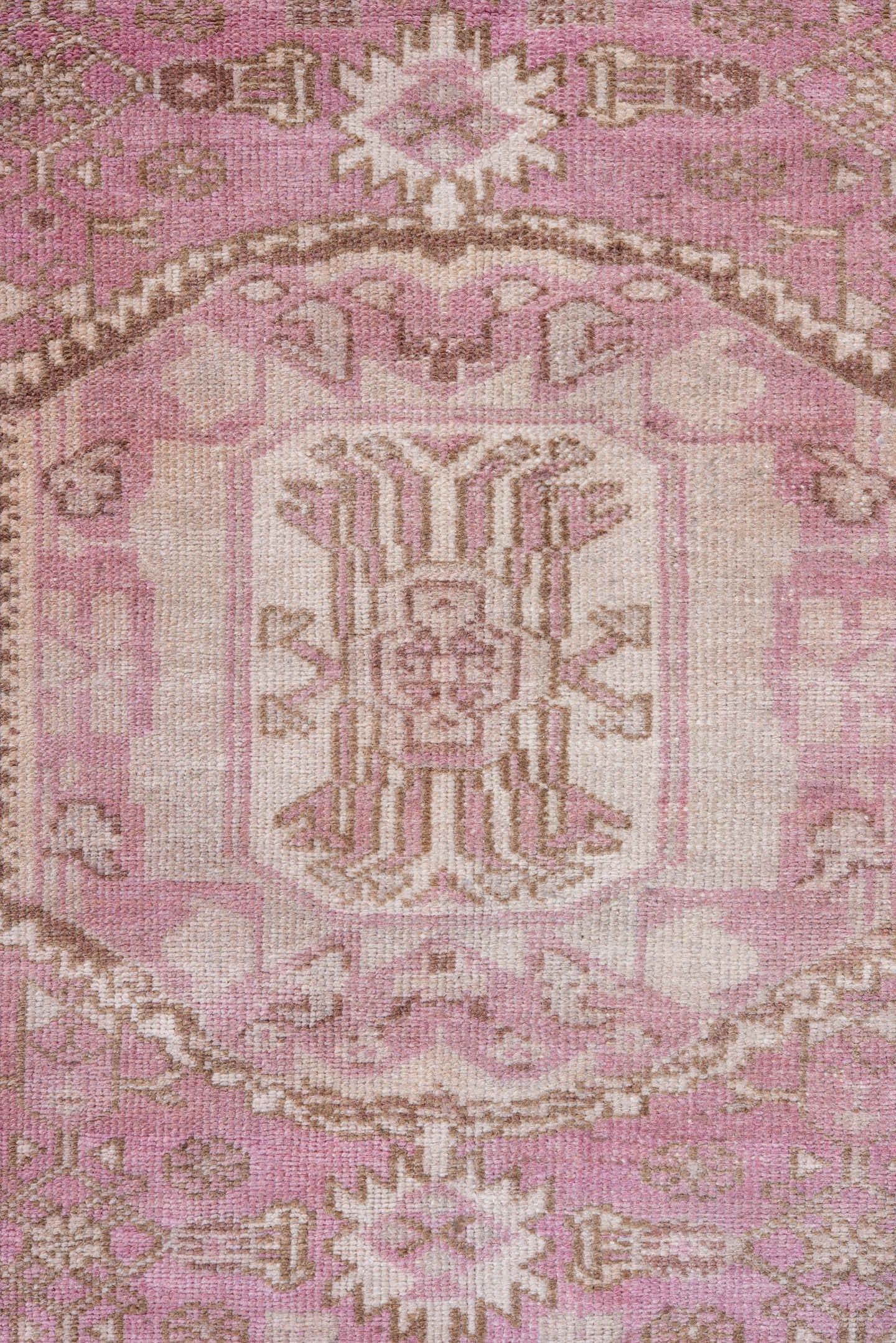 3' x 6' one-of-a-kind handmade vintage Malayer small size rug. Color palette: blush, ivory, rose, taupe, dusty pink, camel