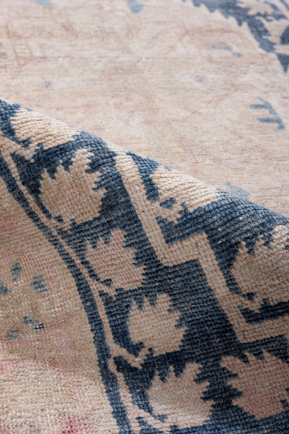 2' x 6' one-of-a-kind handmade antique Sivas runner rug. Color palette: blush, ivory, indigo, pale pink, cream, sky blue