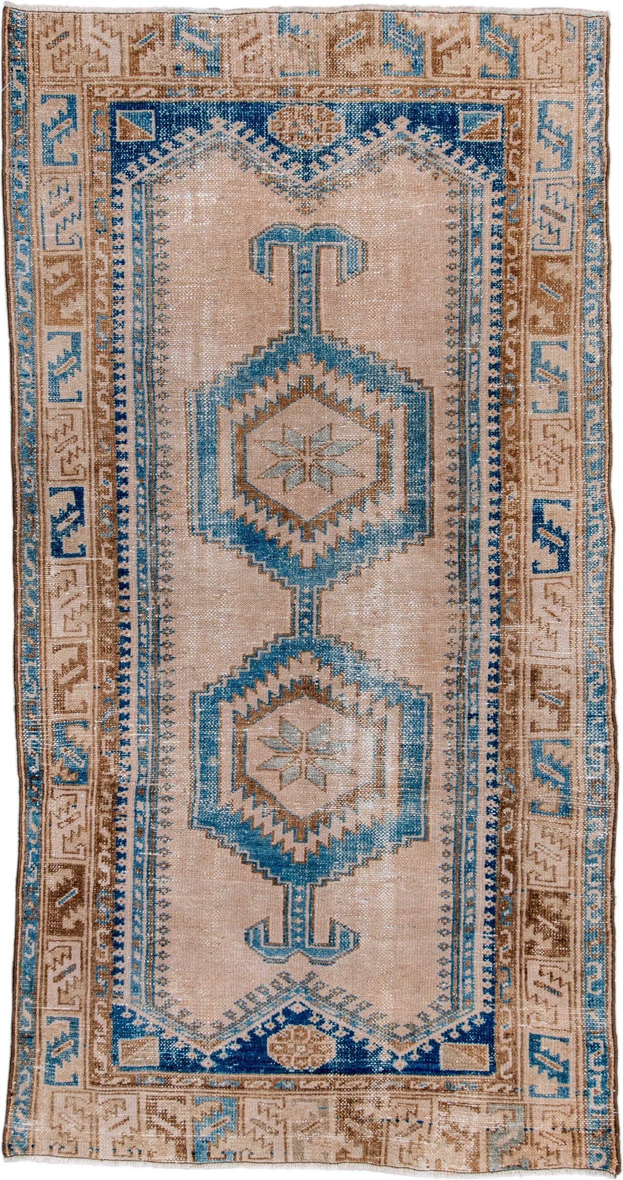 3' x 6' one-of-a-kind handmade antique Hamadan small size rug. Color palette: ivory, sky blue, camel, navy, taupe