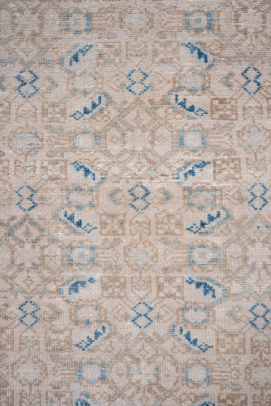2' x 6' one-of-a-kind handmade vintage Hamadan runner rug. Color palette: ivory, sky blue, camel, beige, light blue
